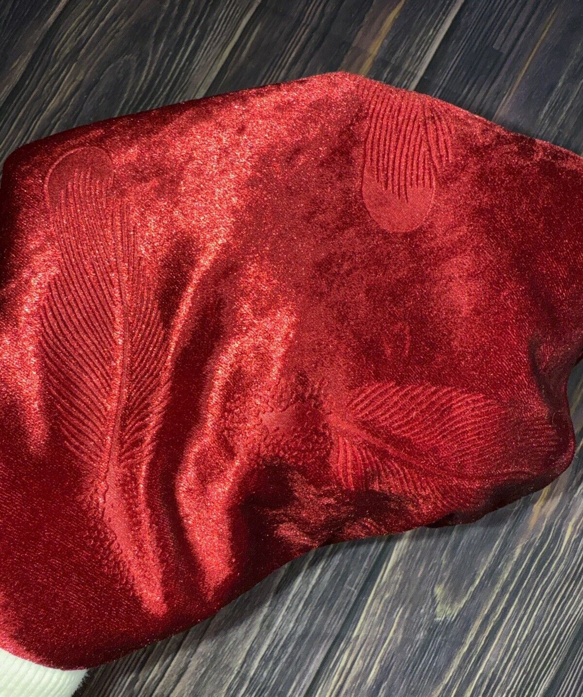 Vintage 90s Y2K Whimsy Goth Velvet Blood Red Feather Embossed Print Maxi Dress
