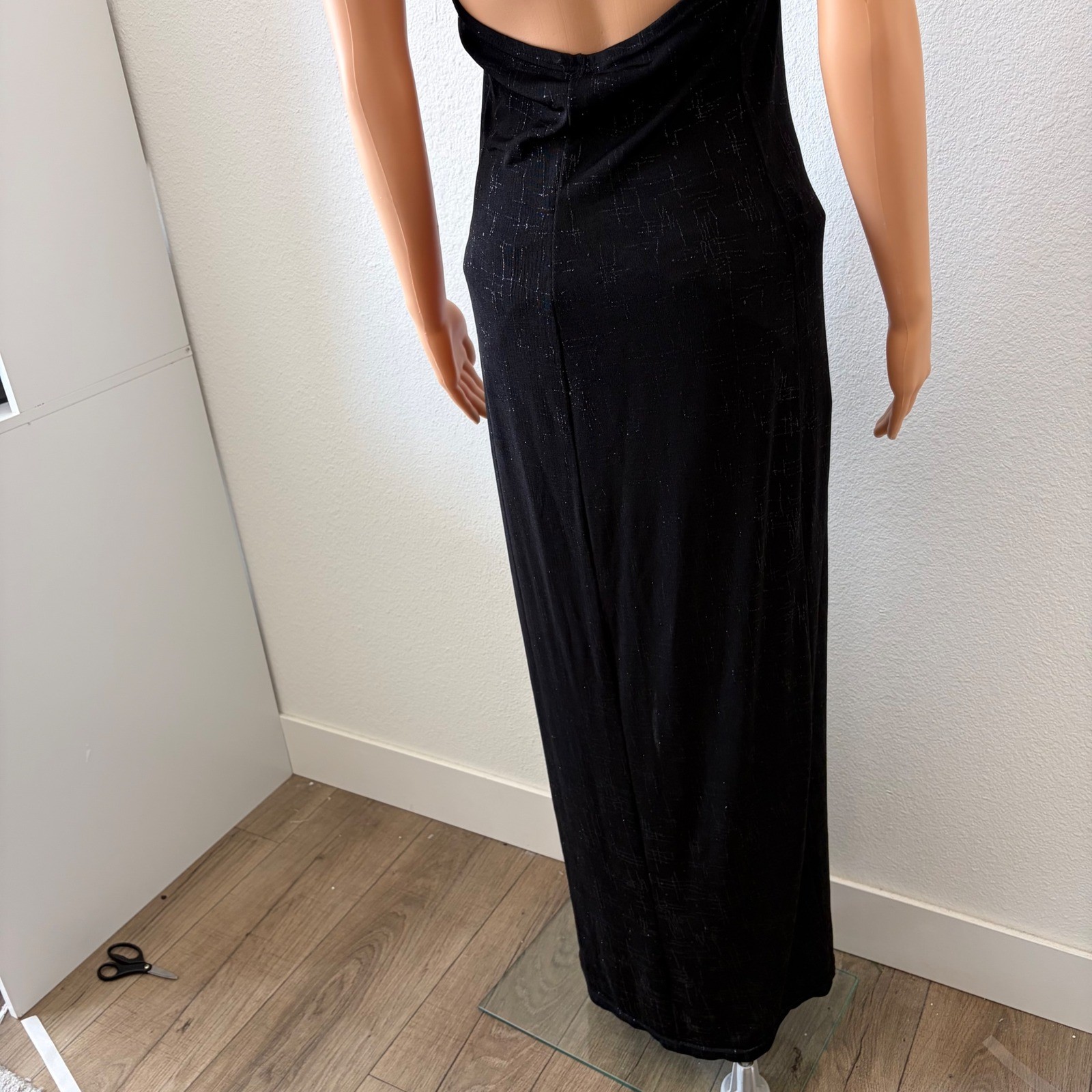 Luly K Maxi Dress Women LG Black Vintage 90s Y2K Halter Open Back Glitter Prom