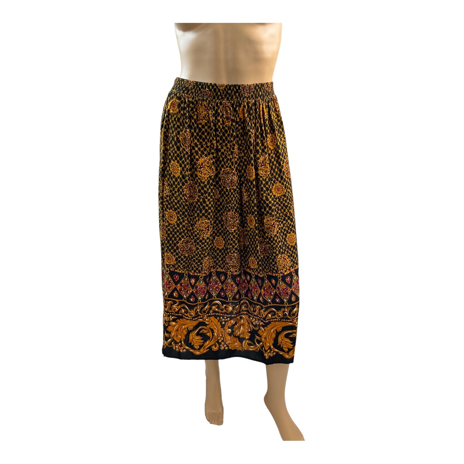Touche L. A. Women’s Vintage Black Printed Midi Pleated Skirt Plus Size Medium.