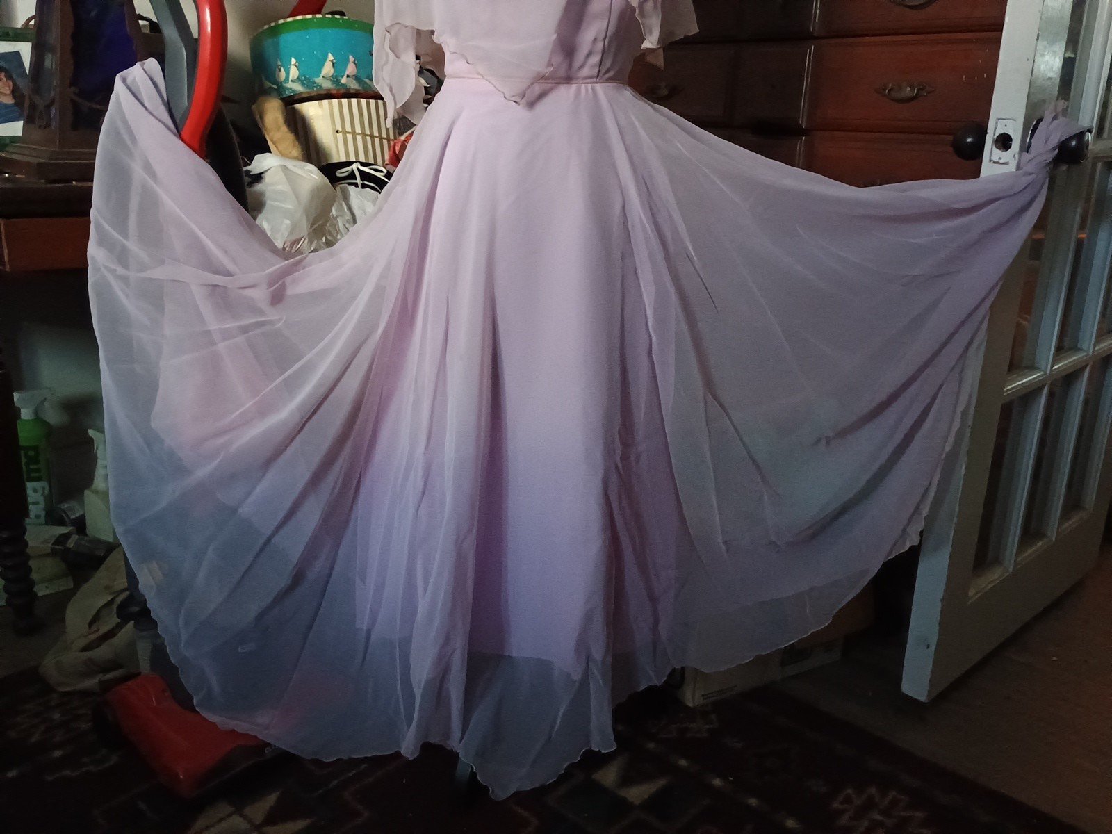 Vintage Handmade Chiffon Full Circle Overlay Skirt Pale Lavender Dress Sz S