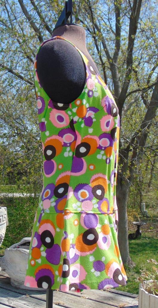 VTG 70S MONTGOMERY WARD Lime Green PSYCHEDELIC Skirted Play Suit Swim Suit