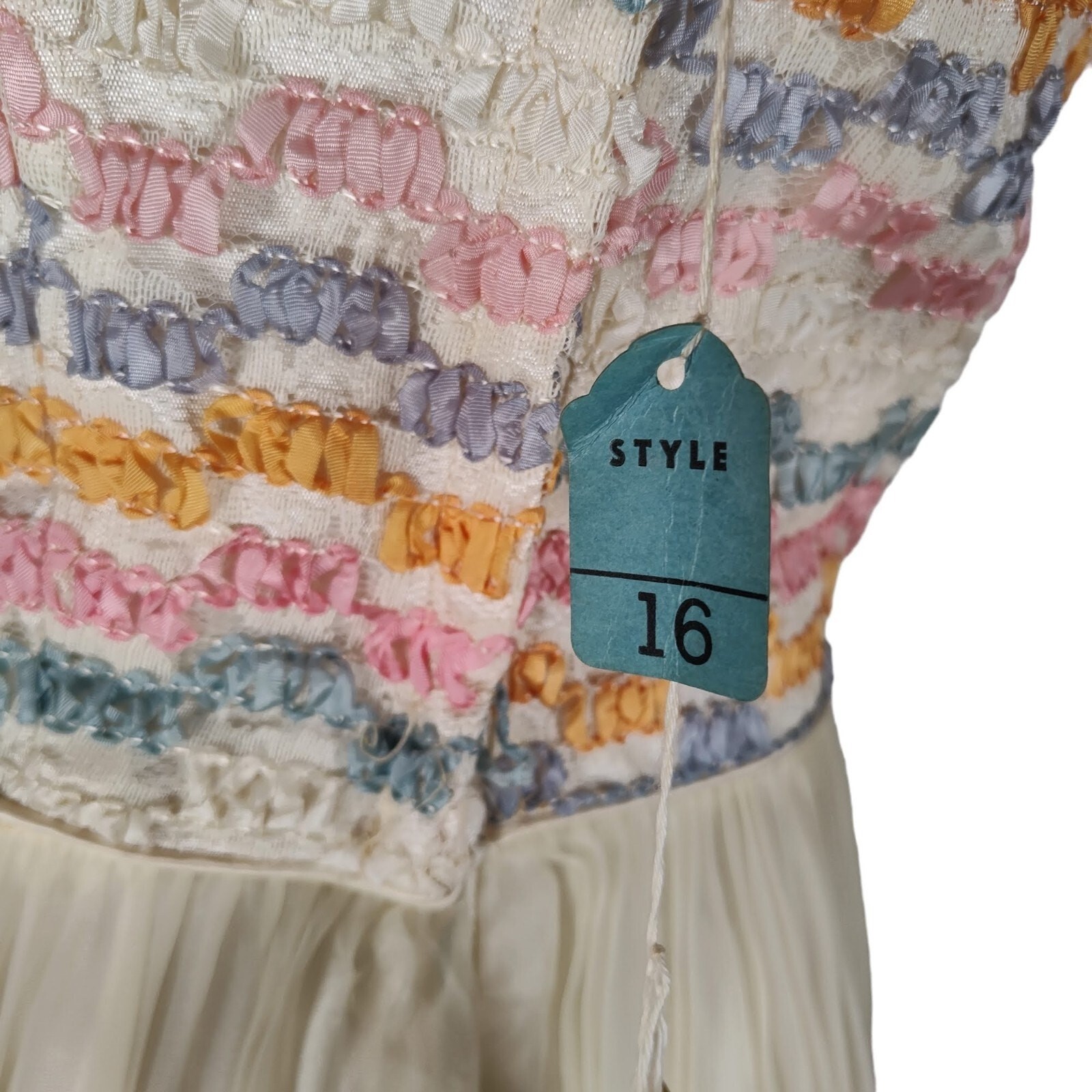 Vintage 60s Pastel Chiffon Party Dress Coquette Balletcore Fit Flare 6
