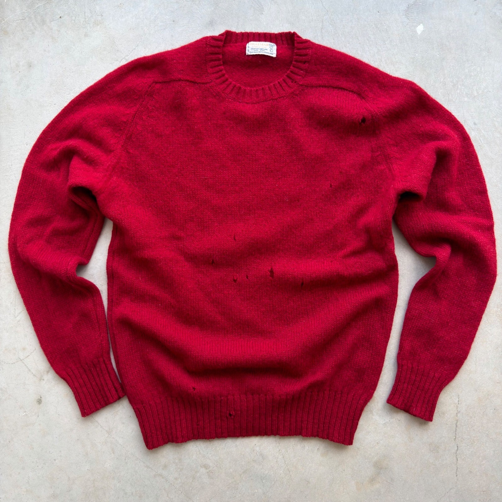 Vintage Braemar International Red Shetland Wool Sweater Mens 70s 80s Scotland