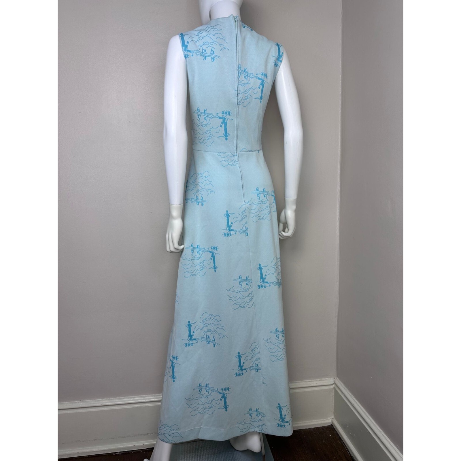 Vintage 1970s Novelty Knit Maxi Dress 70s Leslie Faye Knits Trevira Star Flapper
