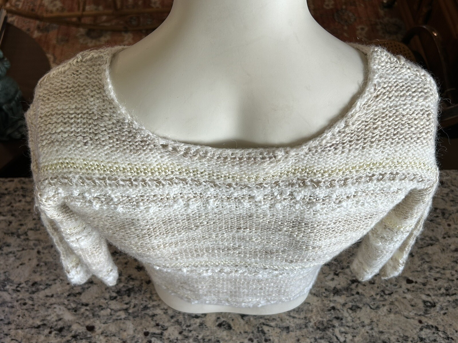 Vintage Beldoch Popper Knit Acrylic Sweater Junior L Women’s S Beige Tan White