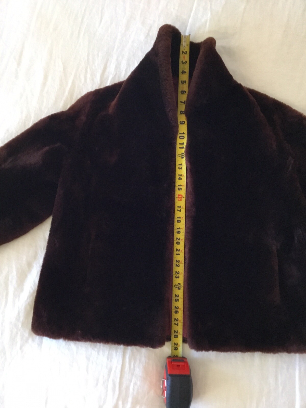 Vintage Mouton Lamb Fur Coat Dark Chocolate Brown Shawl Collar Cuffs Pkts Lined