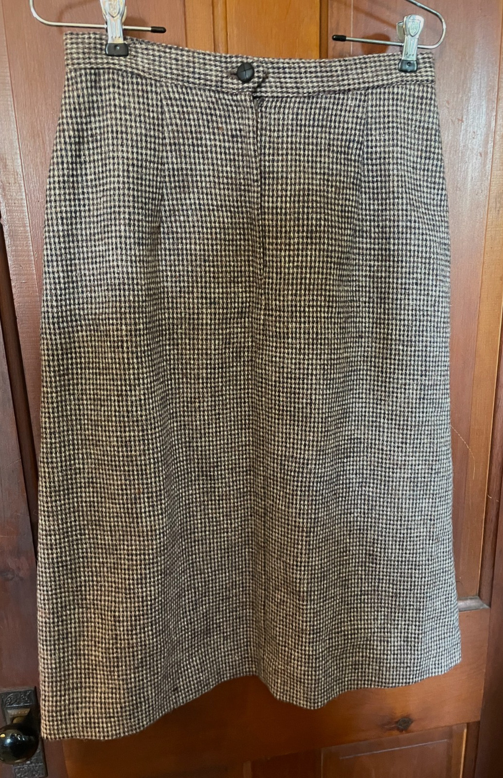Harris Tweed Midi Skirt Vintage Tan, Cream, Black – Lined, 28″ waist