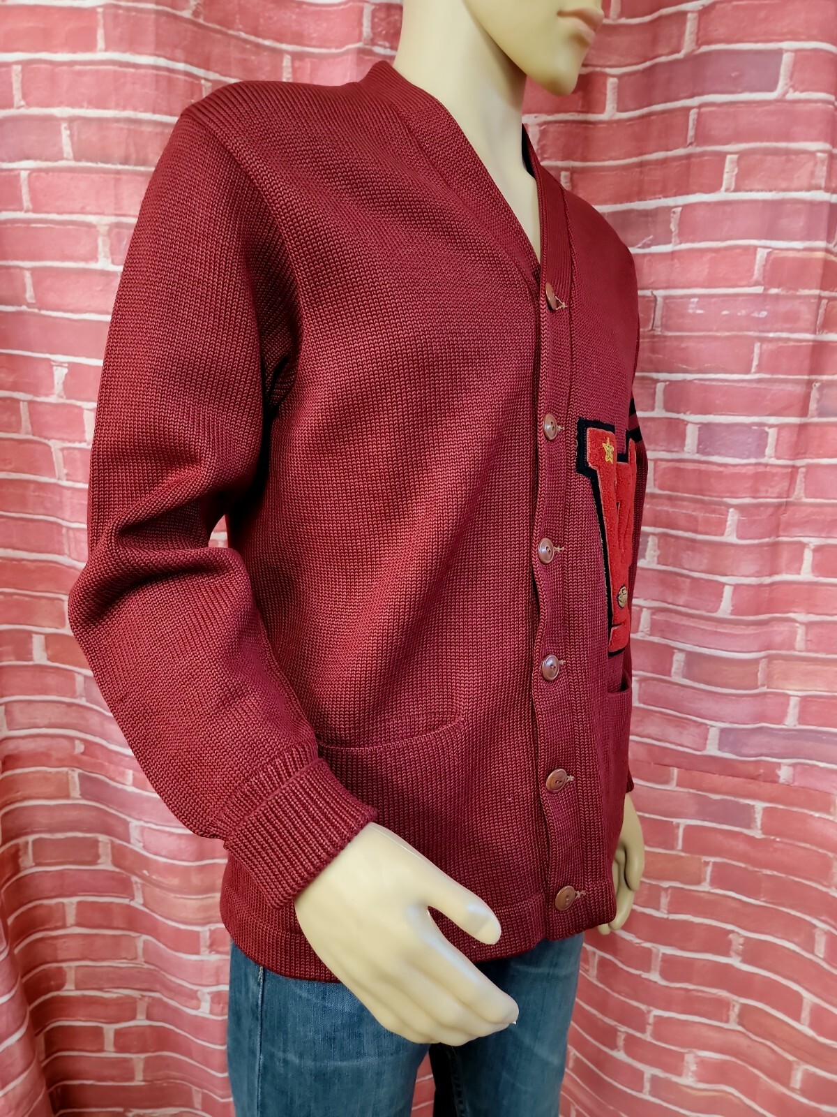 Grewe all coast Milan Vintage Collegiate RED Letterman Sweater FITS M „VH” #E