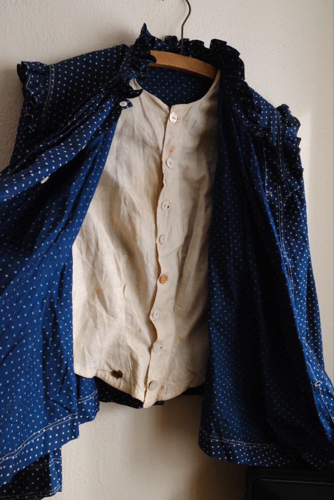 Extremely Rare Blue Indigo Calico Antique Blouse, Possible Maternity Cut