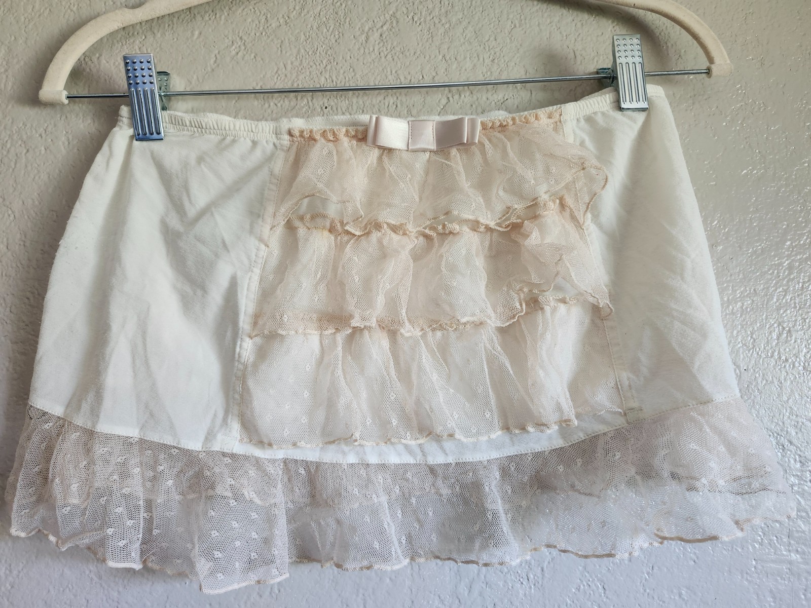 Lingerie Ivory Lace Ruffle Mini Slip Skirt Size L Burning Man Edwardian Ball Ren