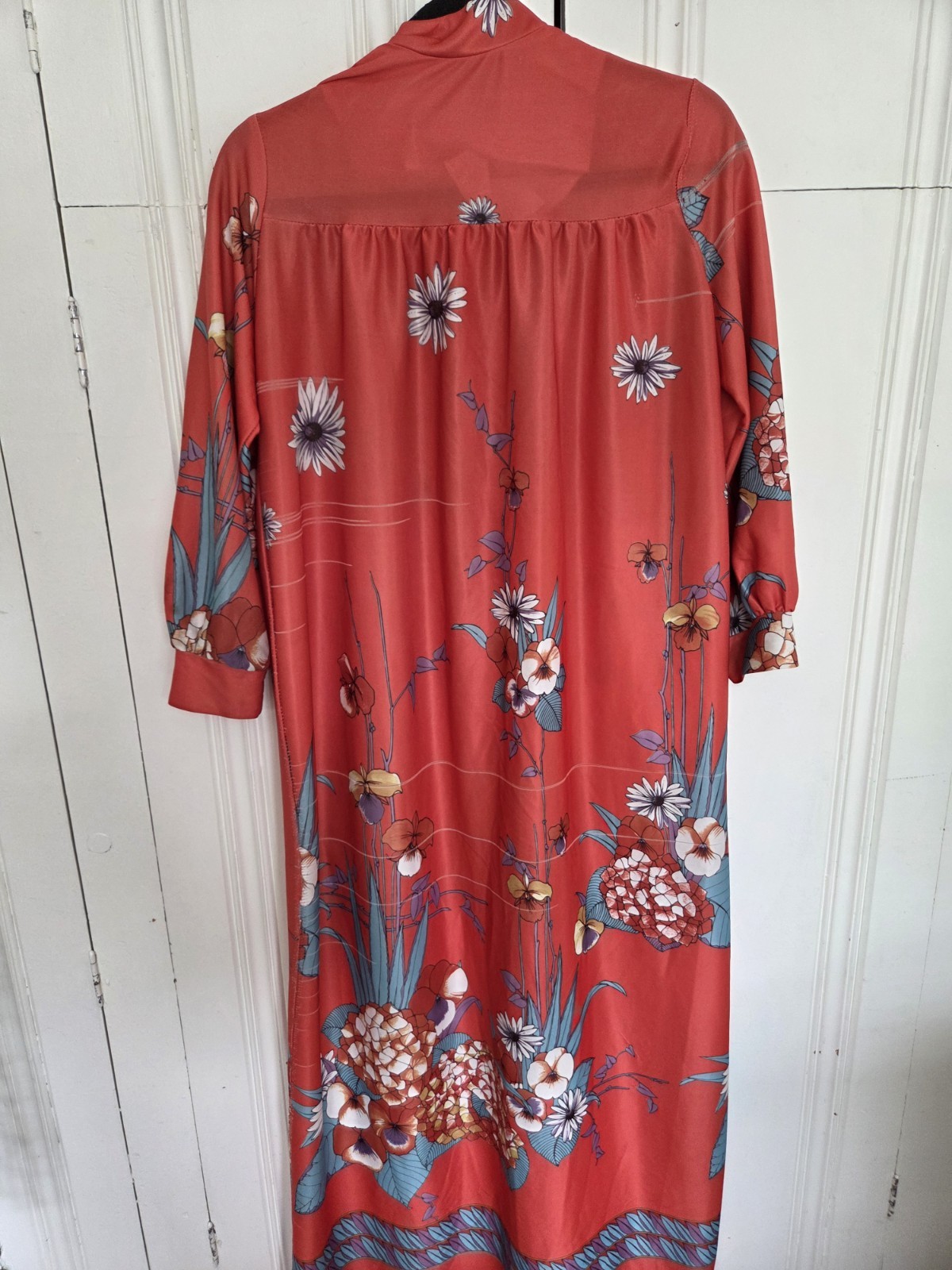 Vintage Plaza 9 Large Orange Floral House Dress Nightgown 1960s Retro Hawaiian