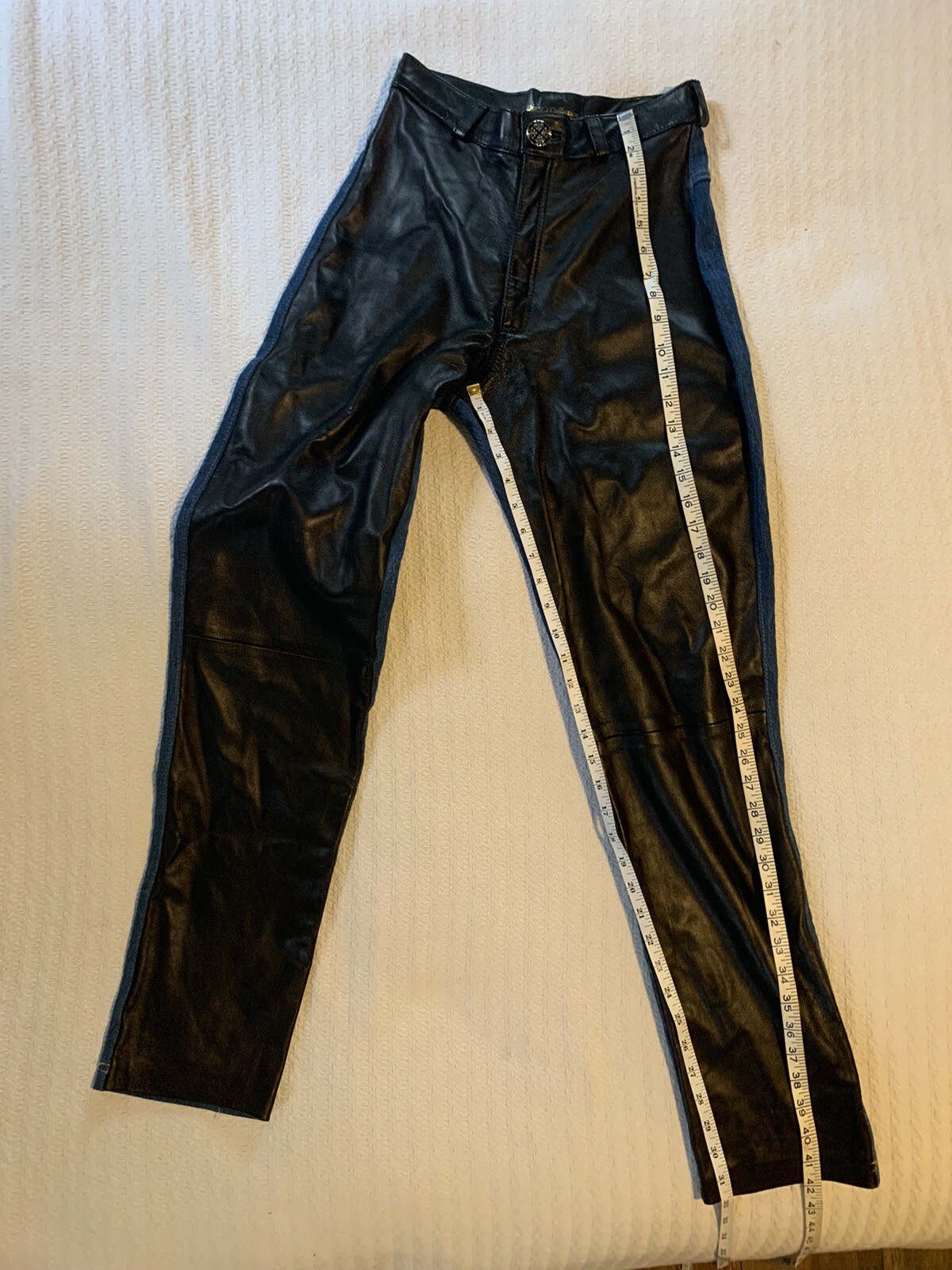 Vintage 80s Denim & Leather Chaps Jeans High Rise Biker Western Rocker Metal