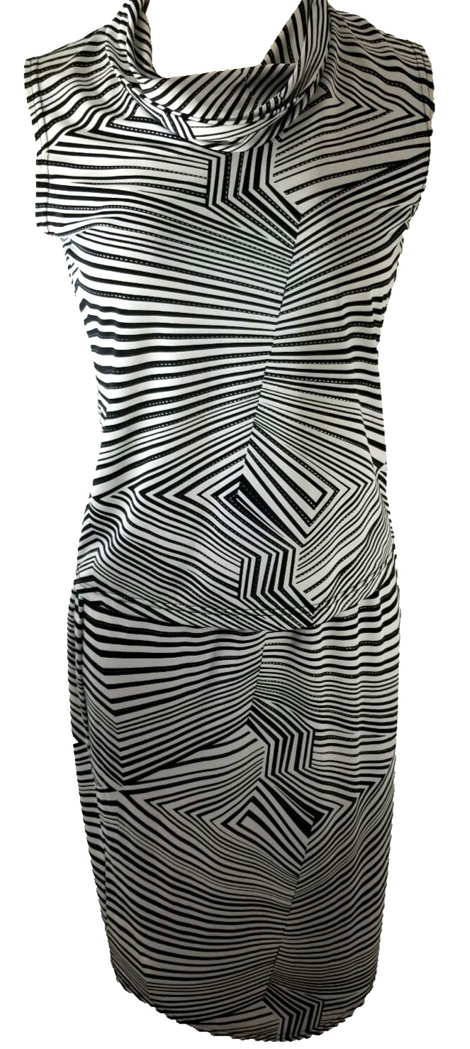 RAFAEL Womens Small Stretch Black White Silver Sleeveless Top Skirt 2 Piece