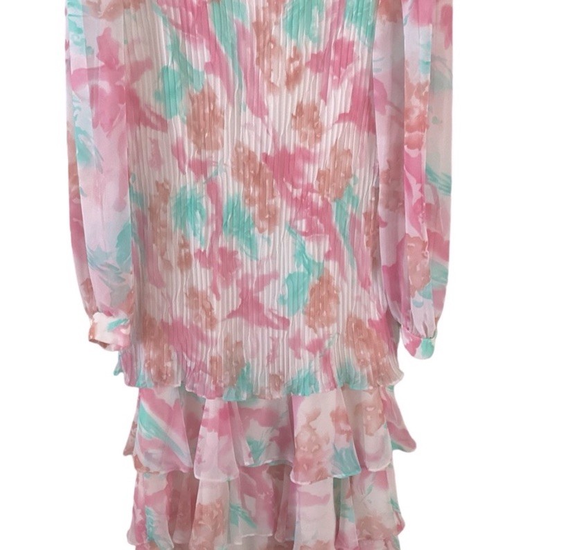 LISA MICHAELS Floral Watercolor Pastel Vintage 80s Dress Size 10 Made In USA
