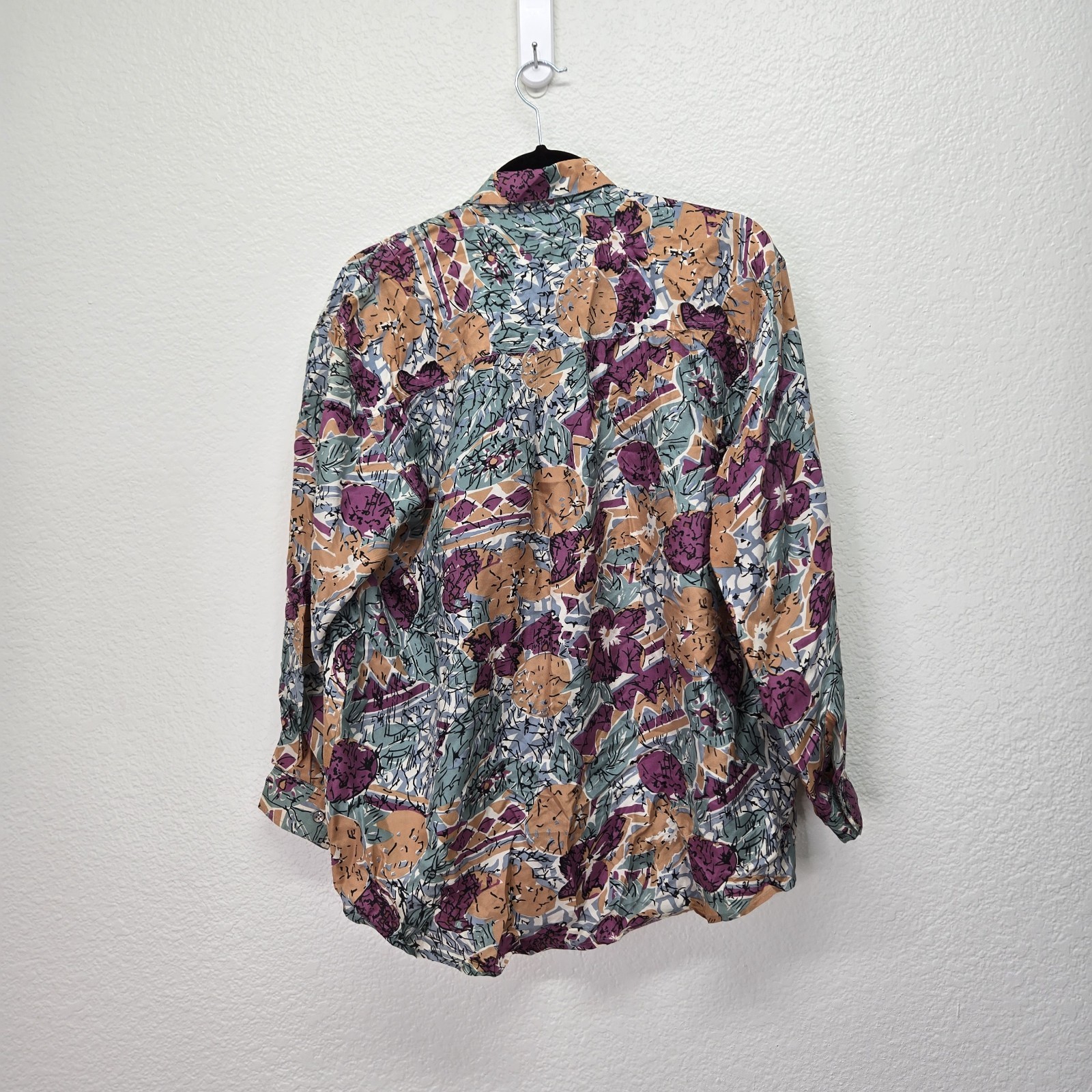 VTG 90s Dont Stop Washed Silk Shirt Blouse Abstract Floral Art to Wear M NWT