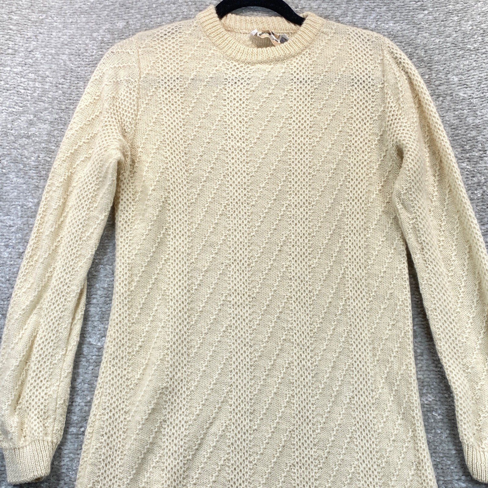 Wondamere Vintage Pure Virgin Wool Pointelle Chevron Sweater Dress Cream Ivory