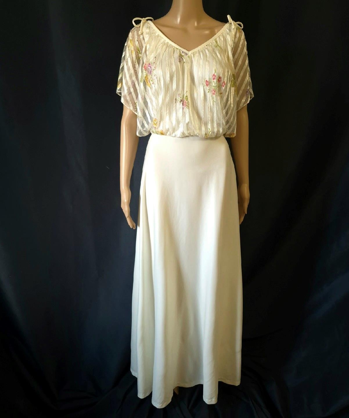 BOHEMIAN vintage 1970s FLOATY CHIFFON & DRAPED JERSEY MAXI DRESS – S
