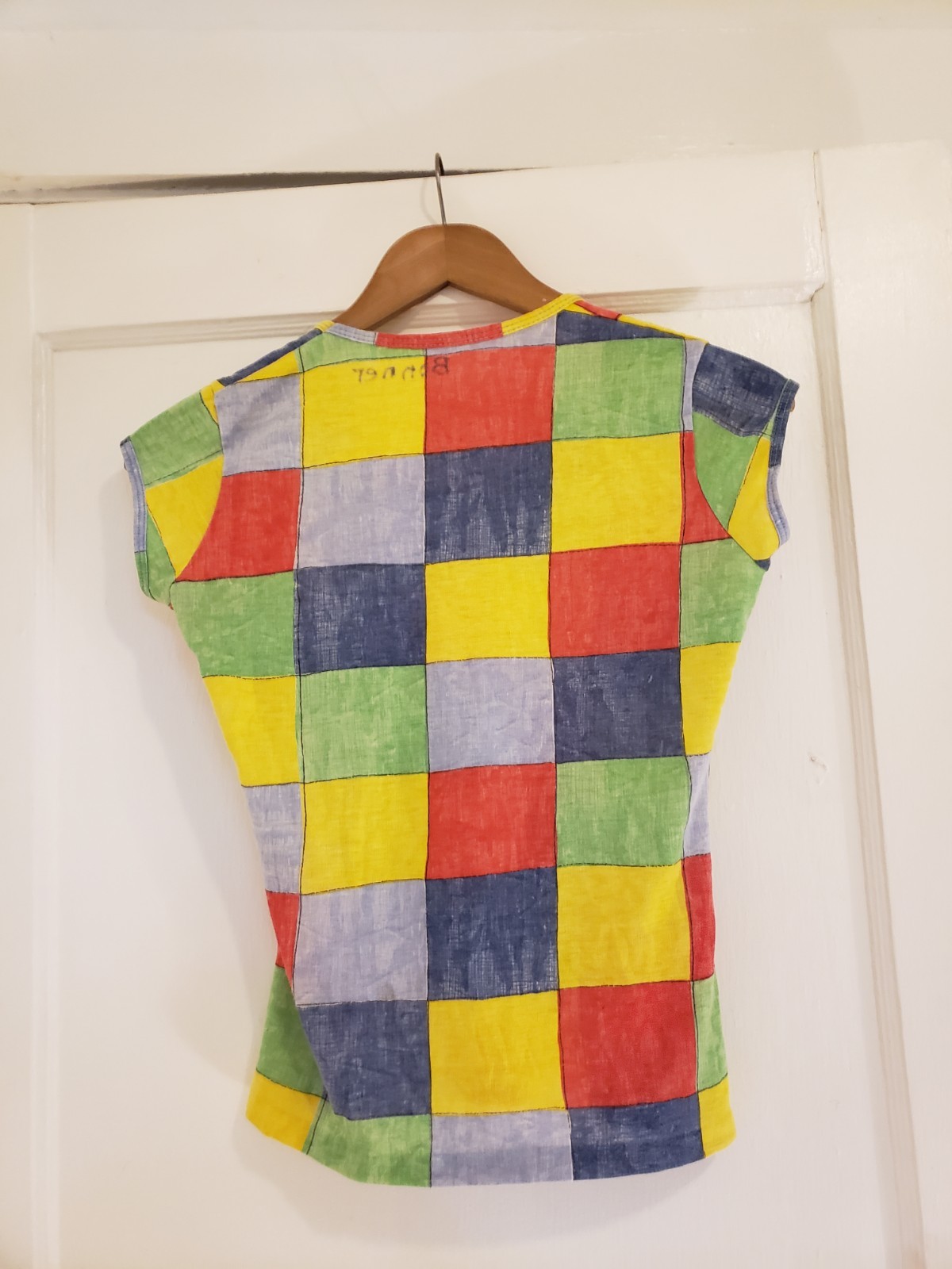 Vtg 70s Primary Pop Art Sz S M Tshirt Thin Cotton Print Mod Disco Squares
