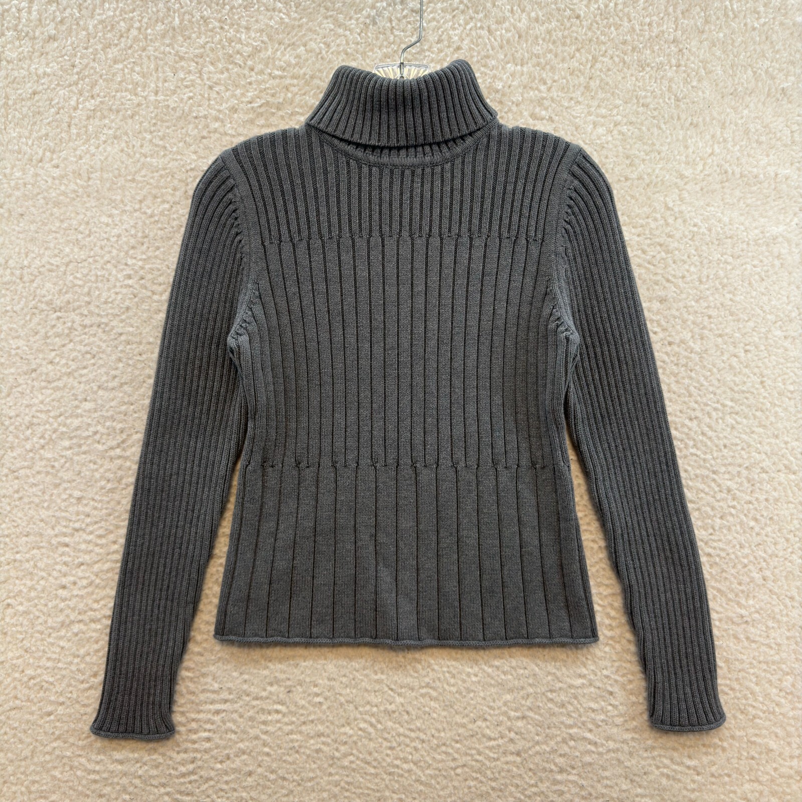 J Jill Turtleneck Sweater Small Grey Womens Rib Knit 100% Cotton Minimalist