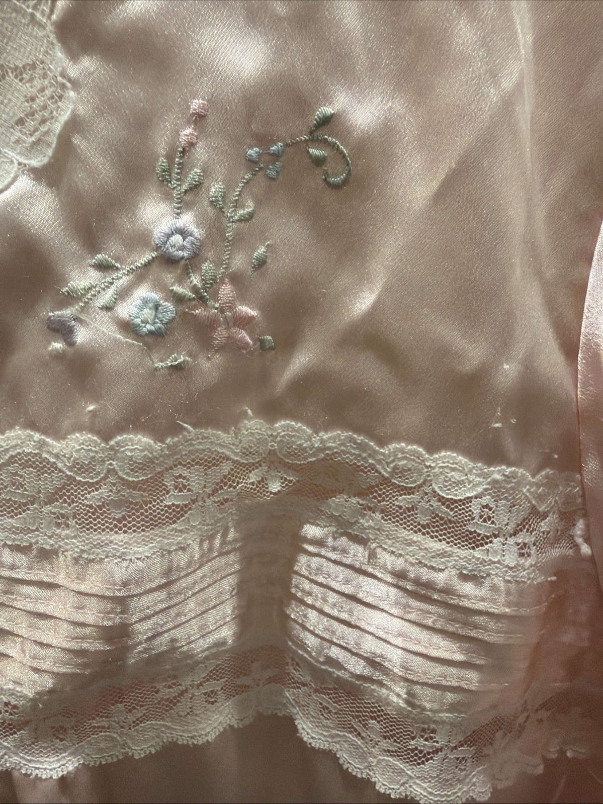 Barbizon Vintage Blush Pink Grannycore Sheer Lace Trim Embroidered Nightgown XL