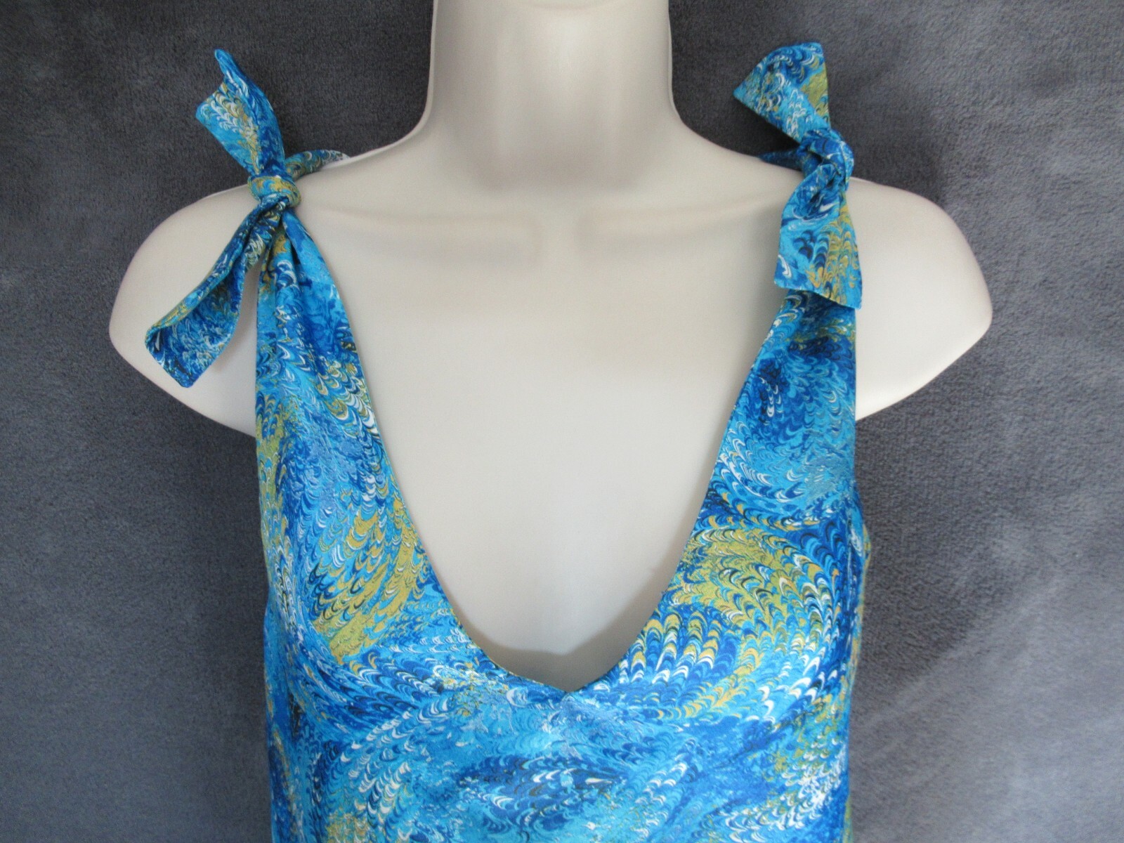 60’s 70’s Vintage Psychedelic Blue Illusion Tie Shoulder Shift Mod Sun Dress M/L