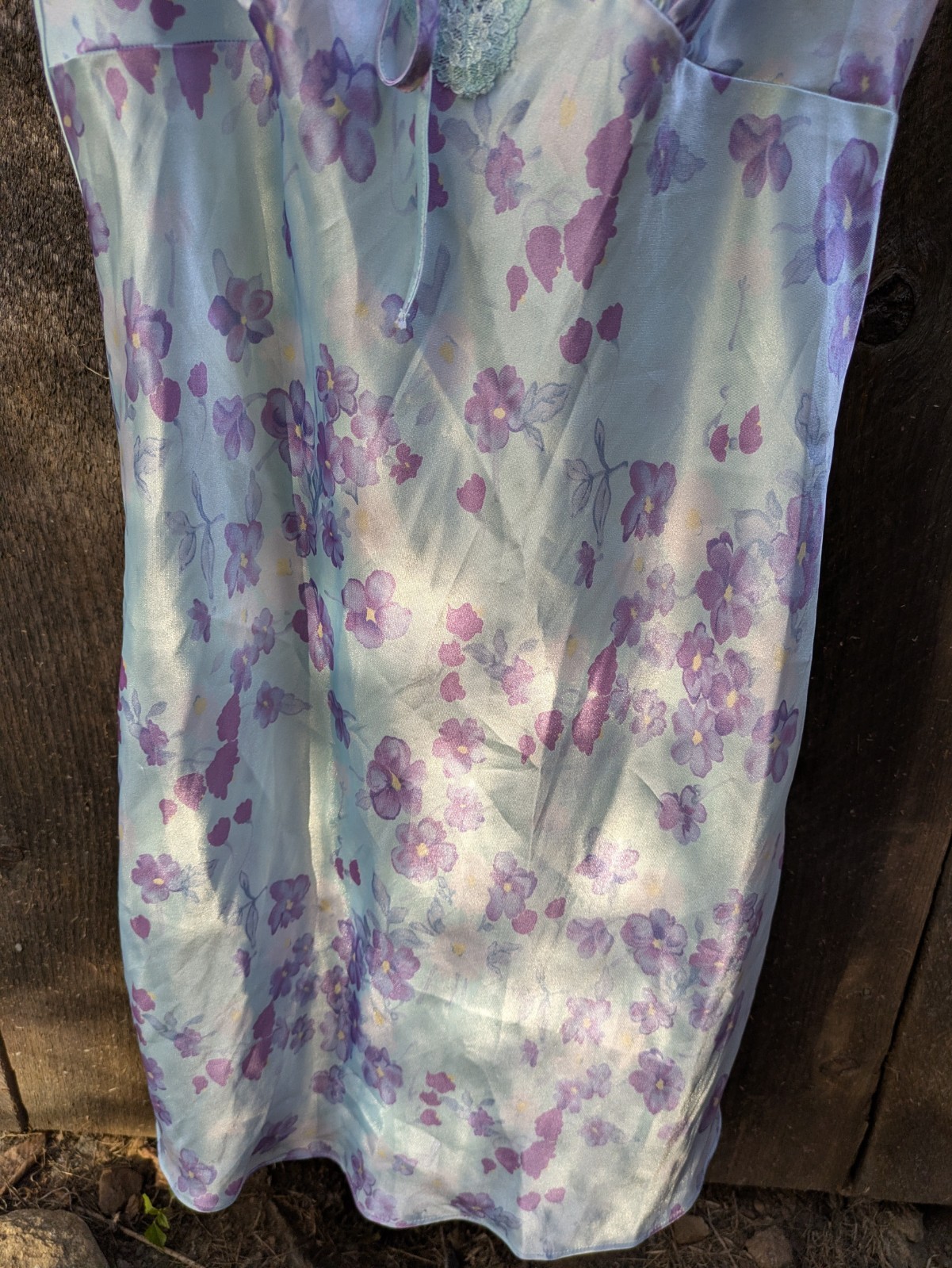 Warner’s Sleepwear Slip Dress Lingerie Blue Floral Babydoll Bow Front 90’s Y2K
