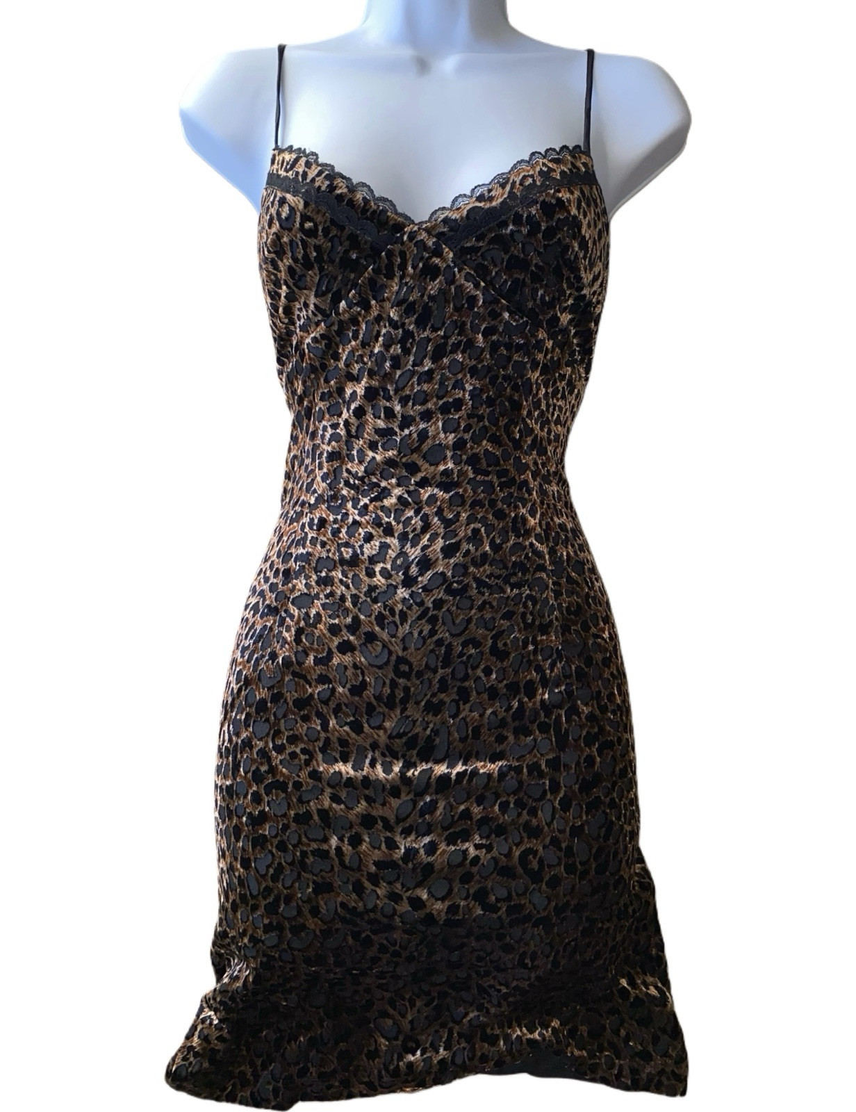 Y2K Vintage NWOT Rare 90s Mob Wife Cheetah Print Lace Fran Fine Mini Dress Sz 4