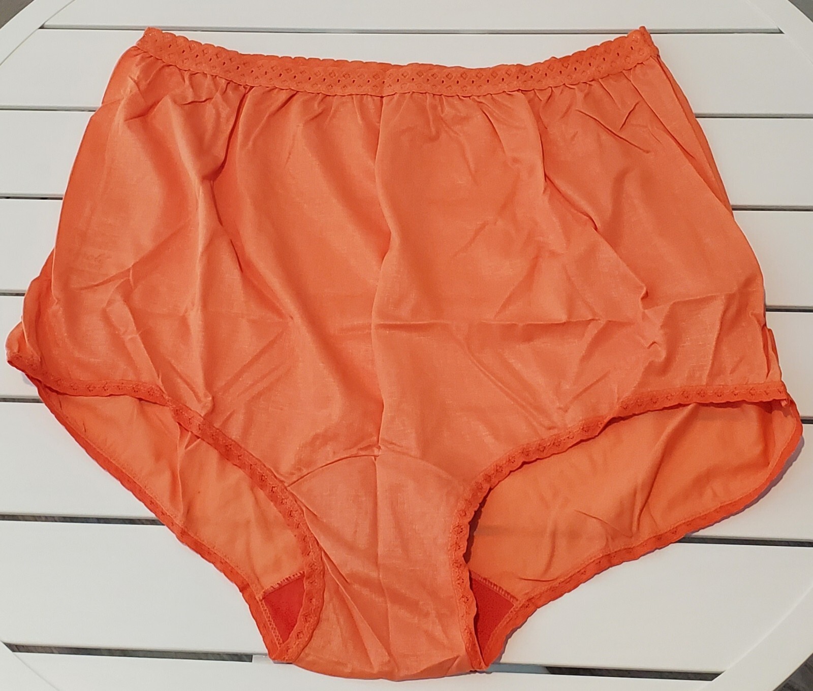 Carole Full Cut Granny Panty Wide Gusset Lace Trim Sz 12 Amber ORANGE