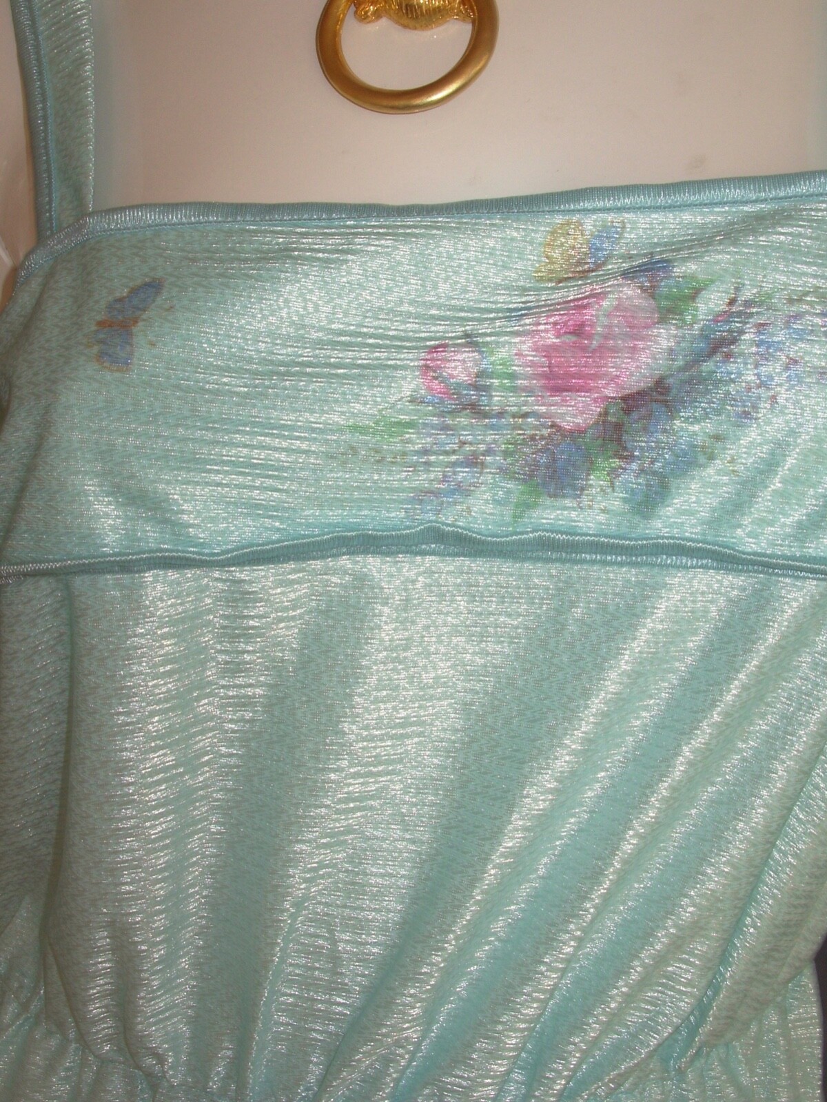 Nightie Nightgown L Vtg 70s 80s KEYNOTE UK Blue FLORAL BUTTERFLY HONEYMOON MAXI