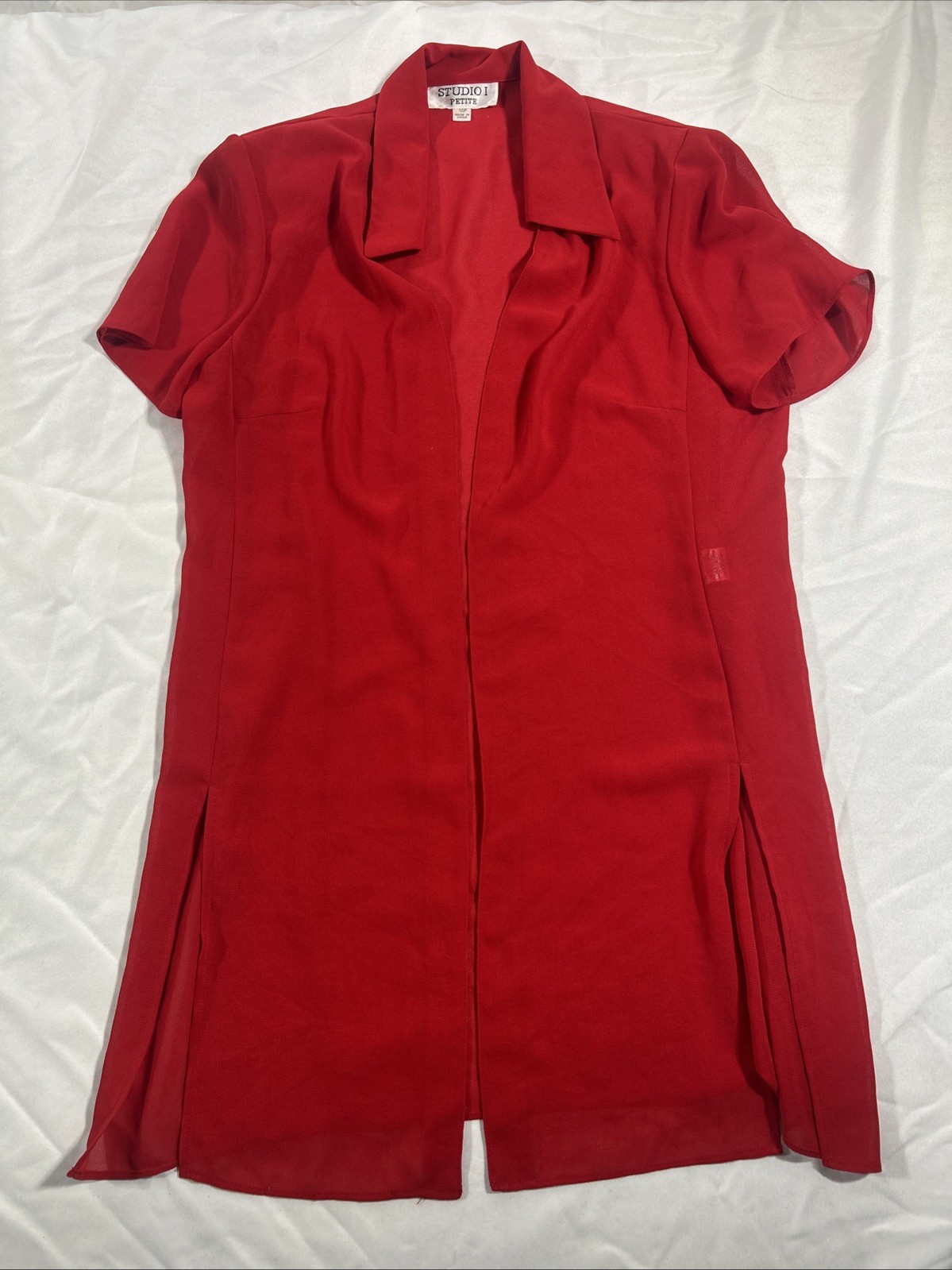 Vintage Studio I Petite Red Open Front Short Sleeve Jacket Duster Blazer