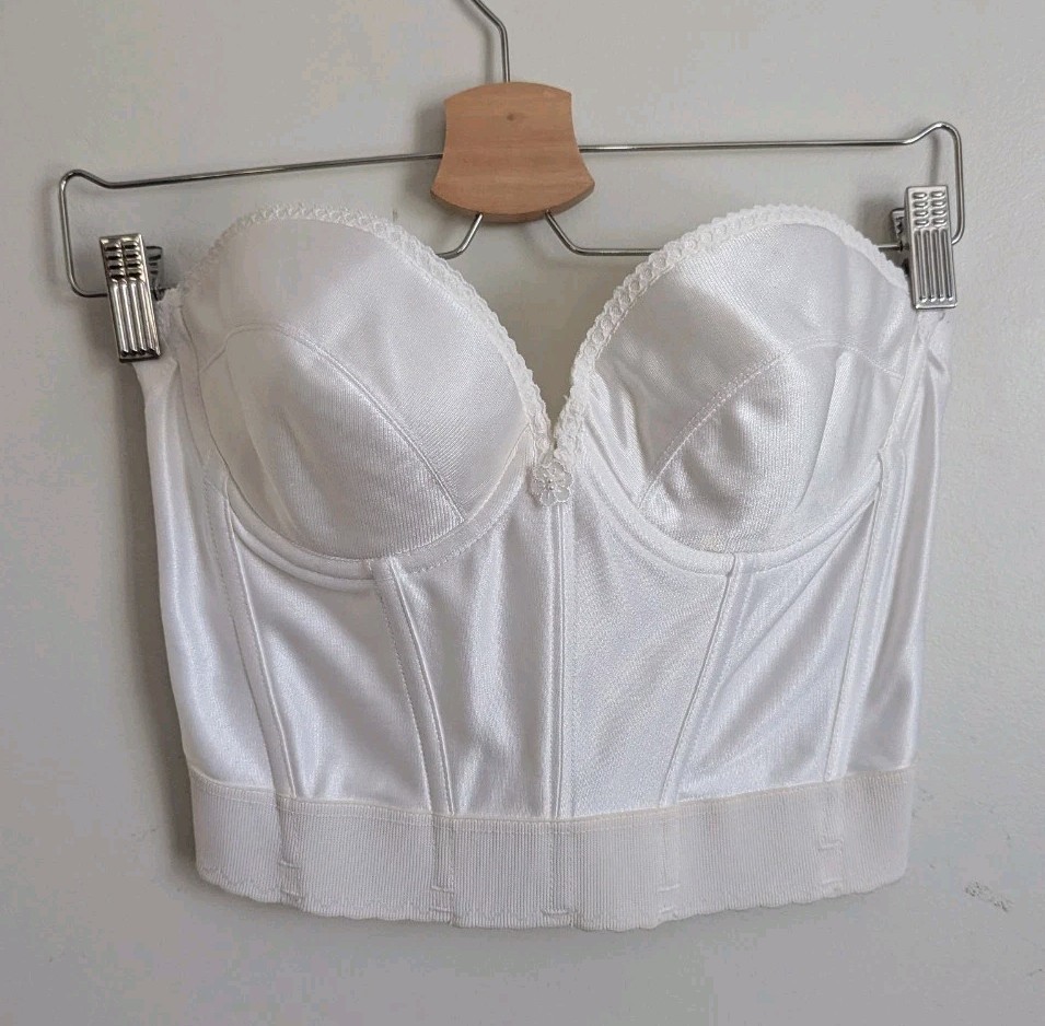 Vtg 90s Carnival Strapless Bra Pinup Bullet Cone Shiny Nylon Backless Bridal 36C