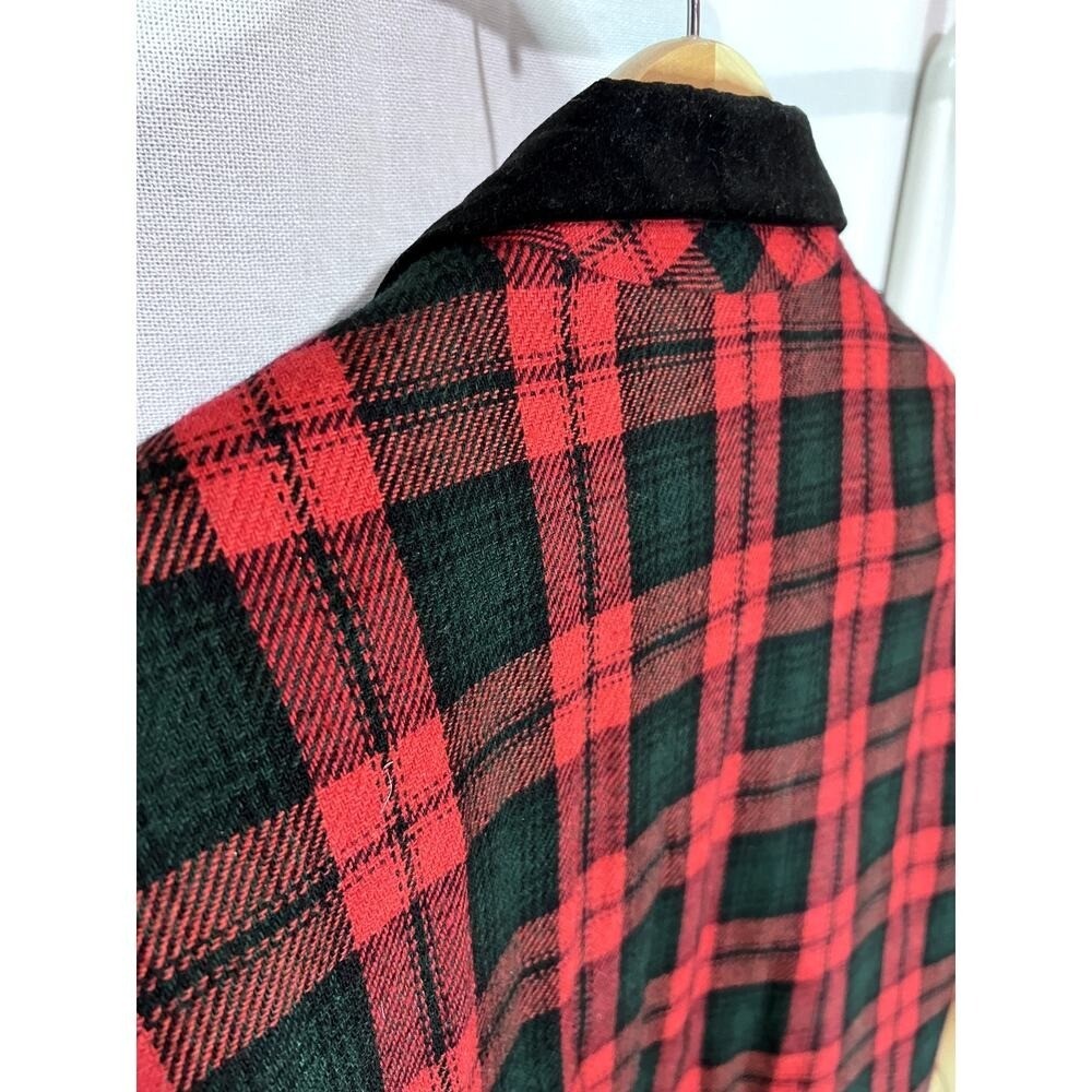 Vintage Sag Harbor Red Green Wool Tartan Plaid Holiday Blazer Jacket