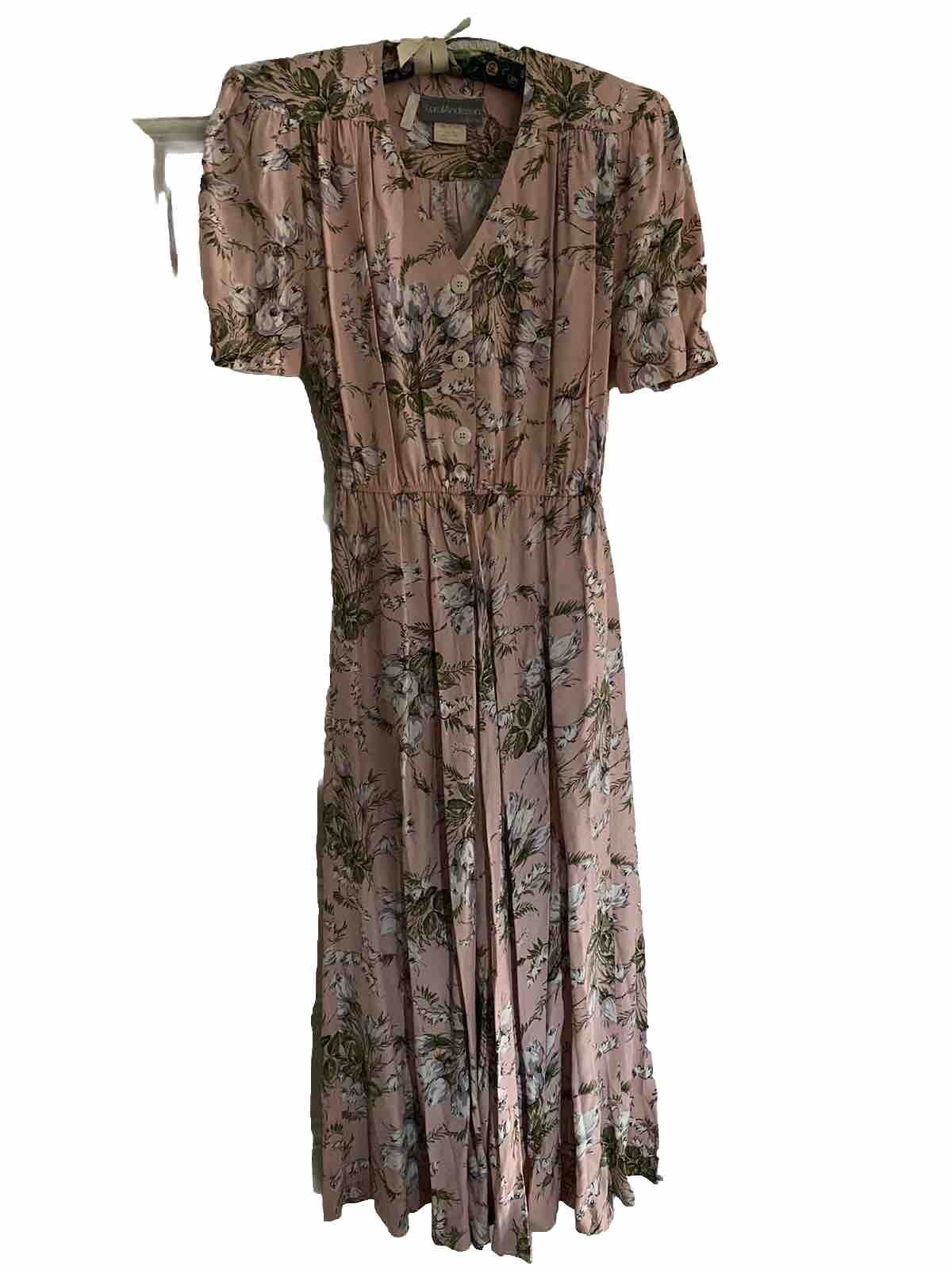 Vintage Carol Anderson Pink Floral Dress Belted 3 Button Shoulder Pads S/M USA