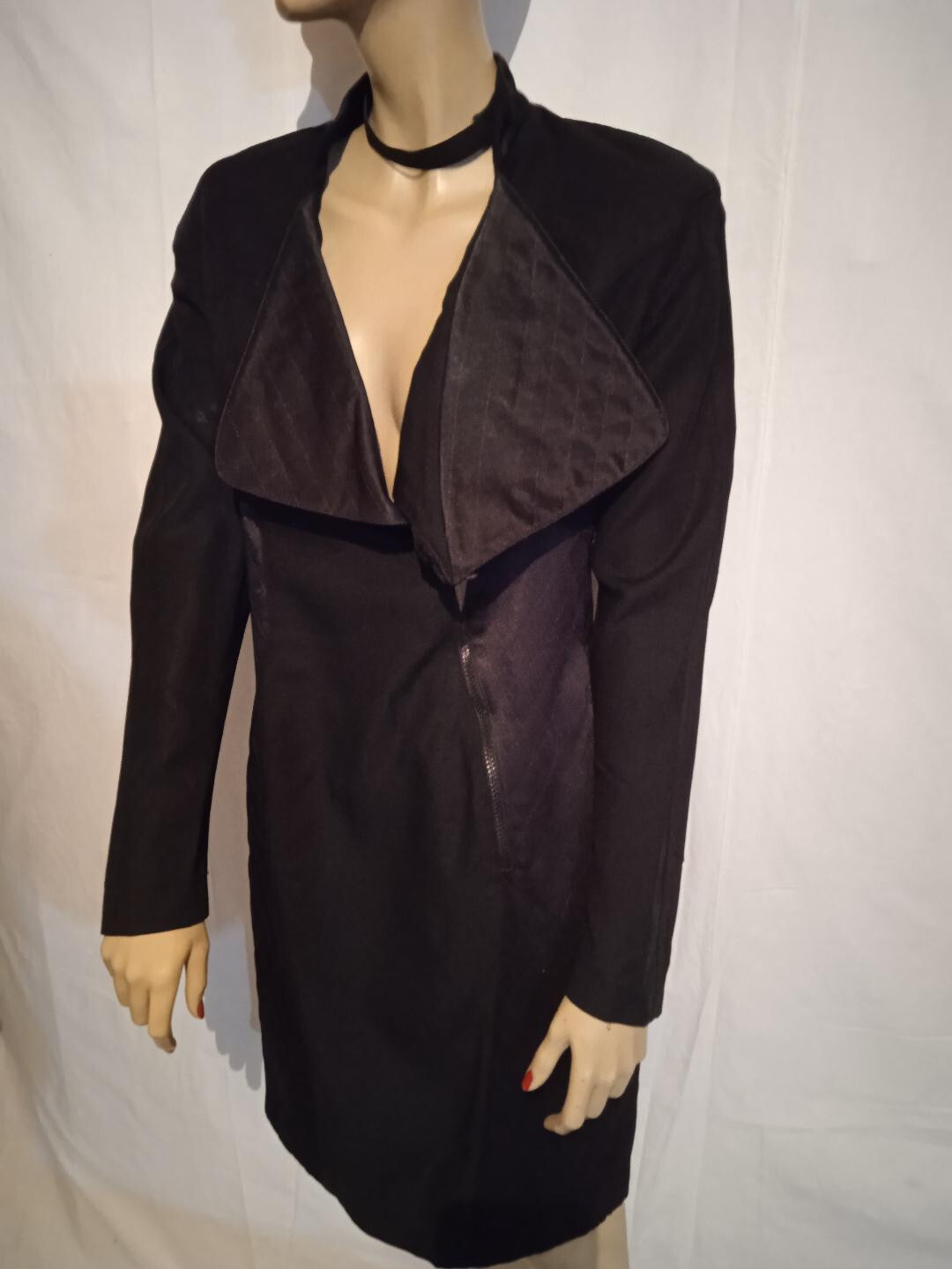 Abito/DressTHIERRY MUGLER donna ORIGINALE VINTAGE ANNI 80 nero lana/viscosa tg48