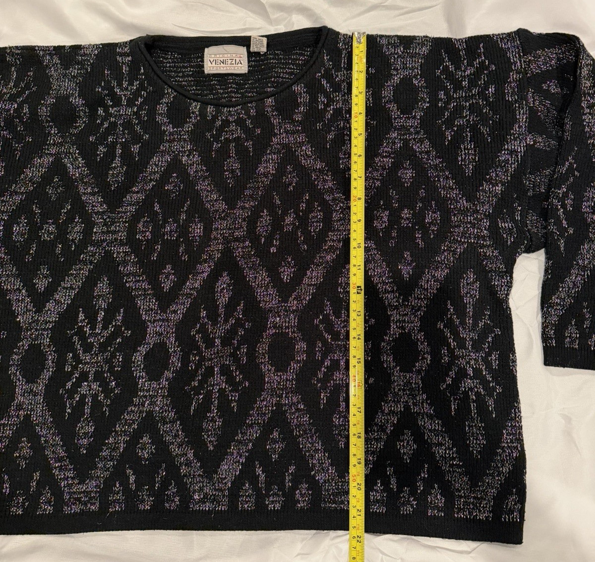 Vtg 80s Original Venezia Sportswear Women’s Geometric Black Silver Sweater 22-24