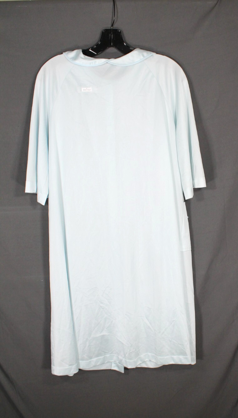 VTG LORRAINE Robe Lingerie LIGHT BLUE Button-Up SILKY NYLON Pocket LACE COLLAR S