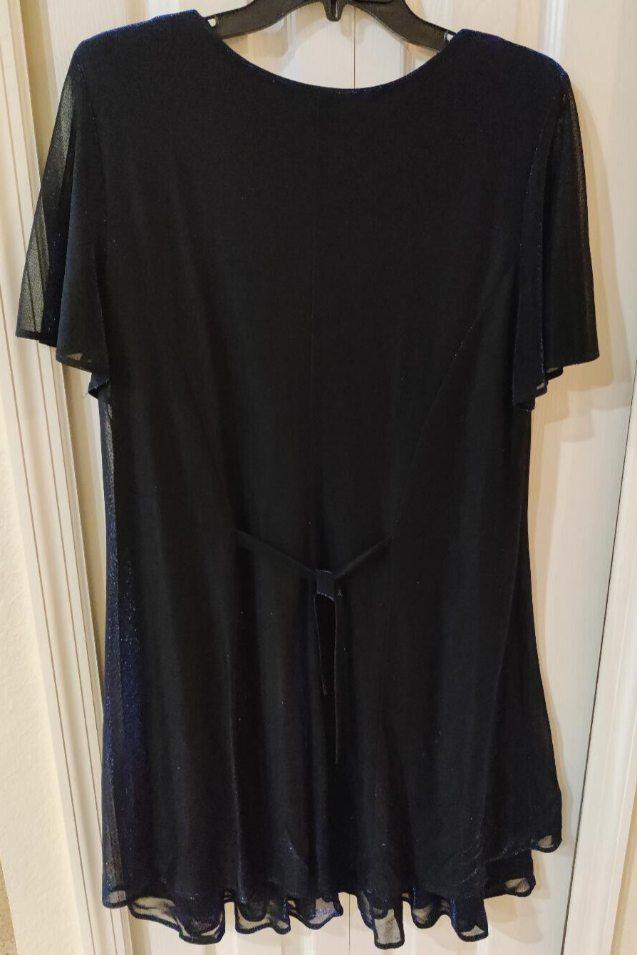 Molly Malloy Evening Formal Dress Blue Shimmer Short Sleeve Dress Size 14