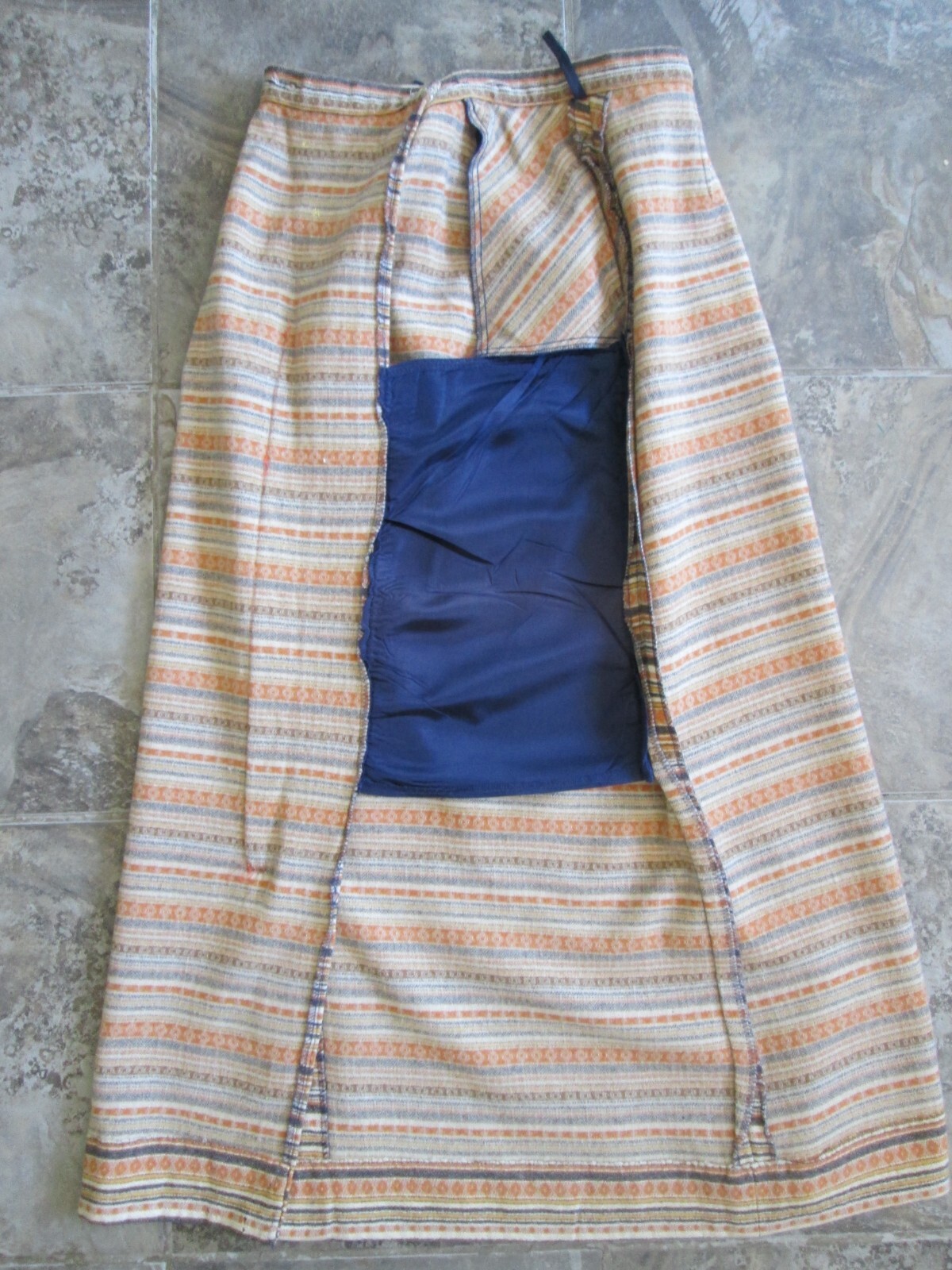 Vintage Pendleton 100% Wool Skirt 14 27″ Waist Orange Brown Stripe Long Fabric
