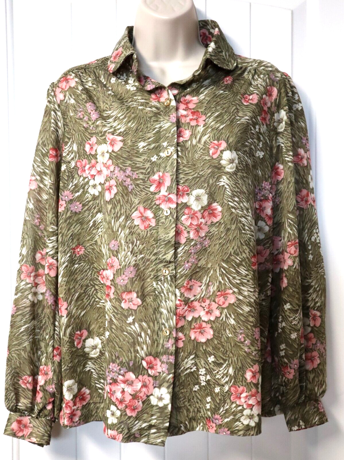 Vintage ECCOBAY womens multicolor floral semi sheer blouse size 13-14 (USA)