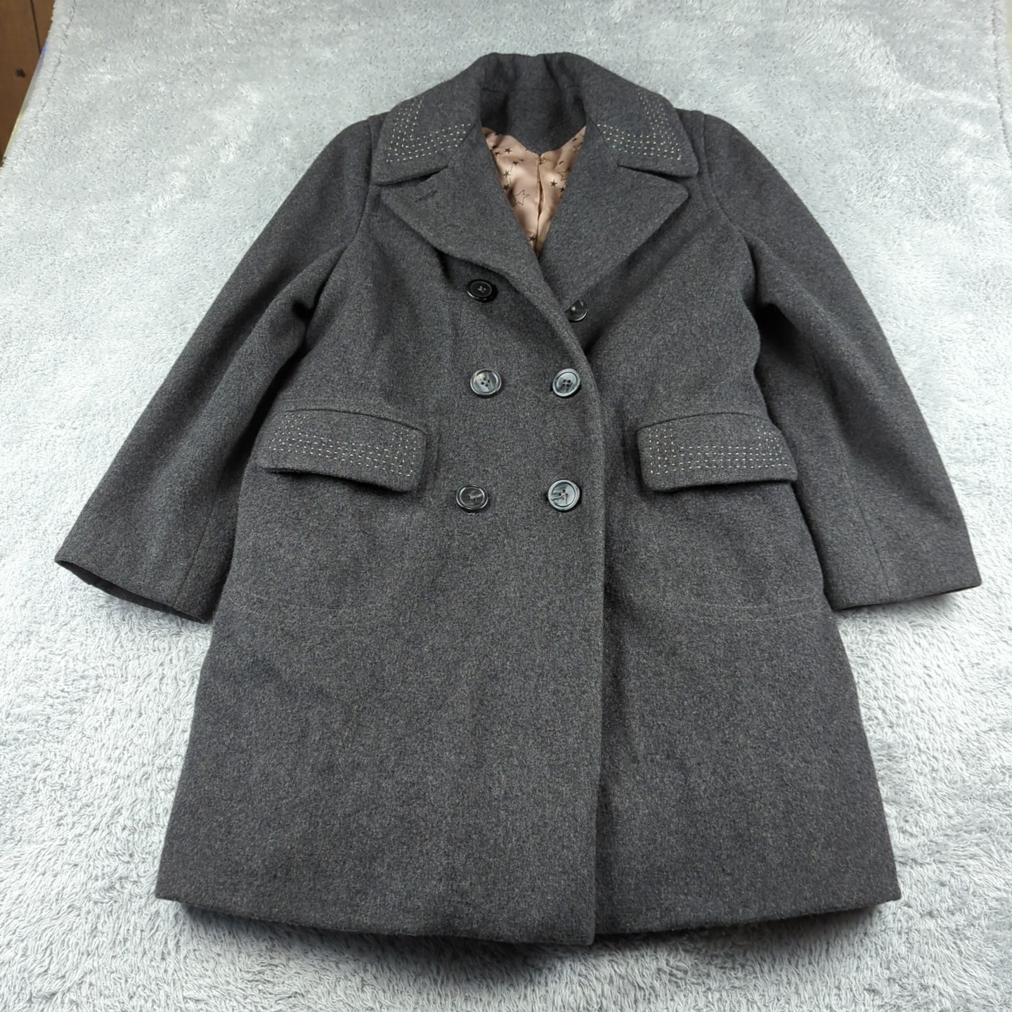Vintage Vicashma Peacoat Women 12 Gray Wool Cashmere Vicuna Double Breasted