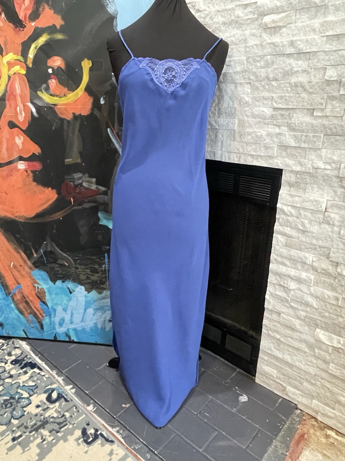 Vintage Maxi Blue Floor Length Lingerie Nightie Size Large Sheer Night Gown