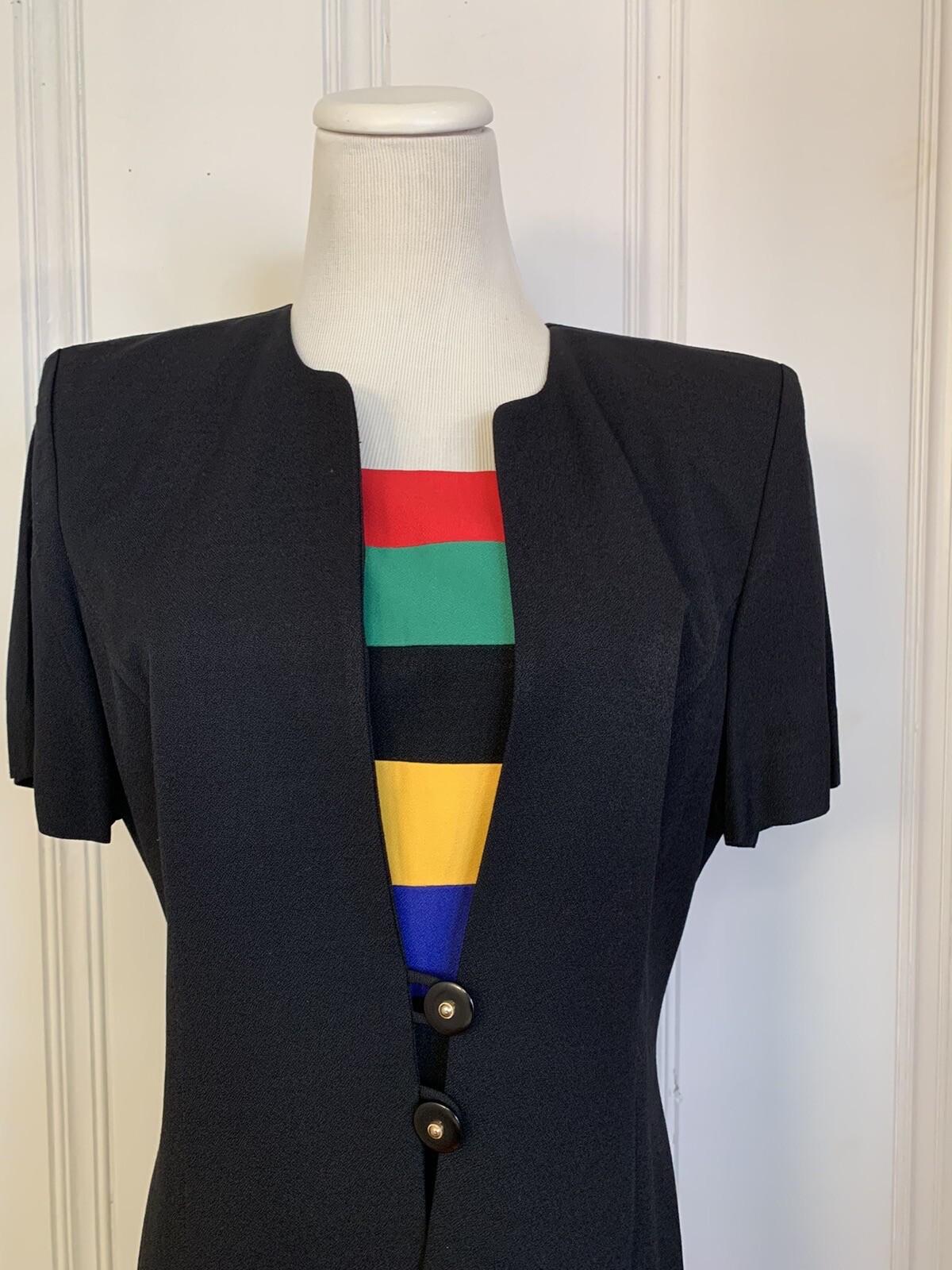 Vintage Dress Size 10 Julian Taylor New York 80s 90s Color Block Shoulder Pads