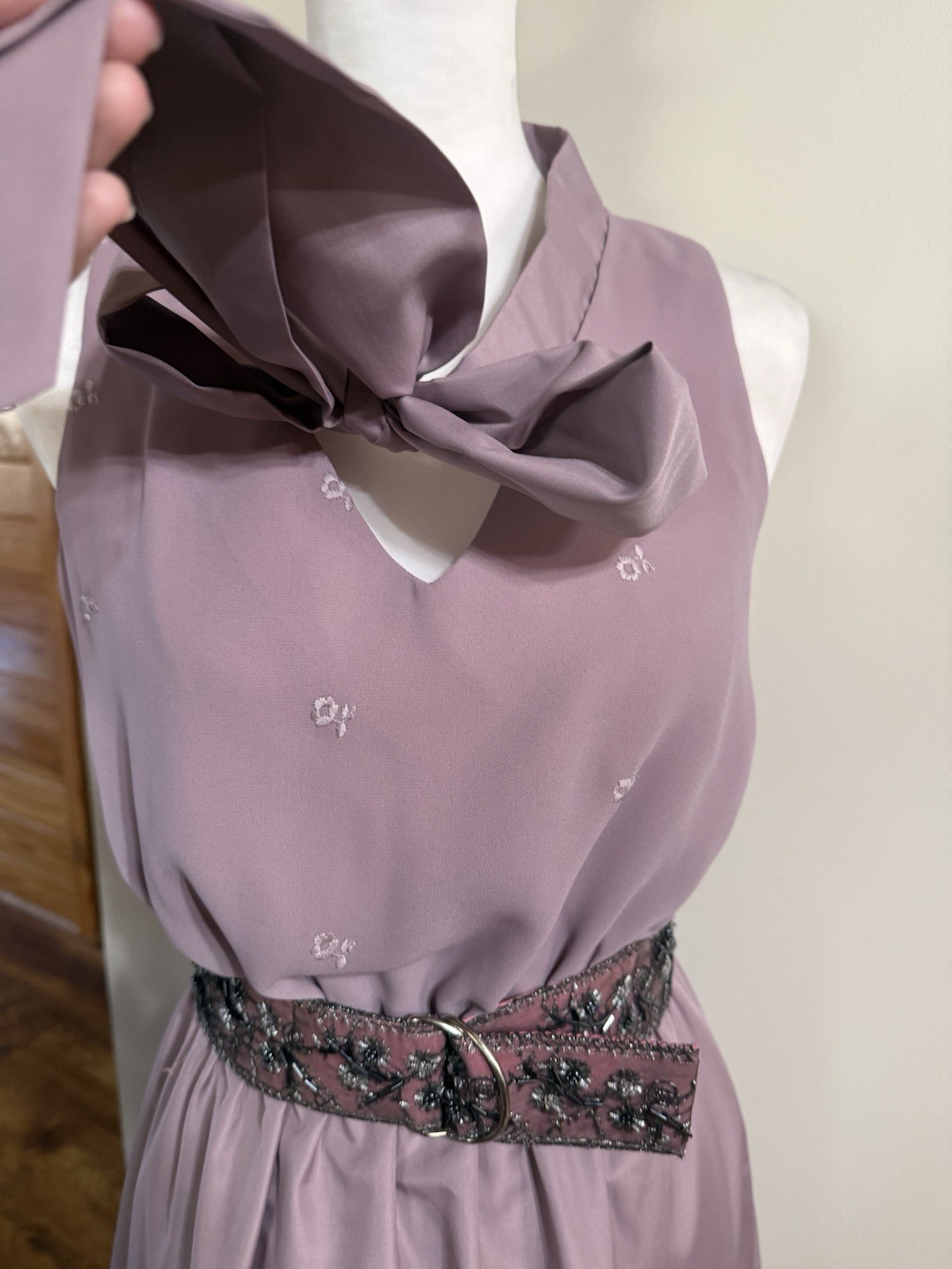 VTG Roger Milot for Jo Ed Sophisticates Embroidered Maxi Dress S Cottage Preppy