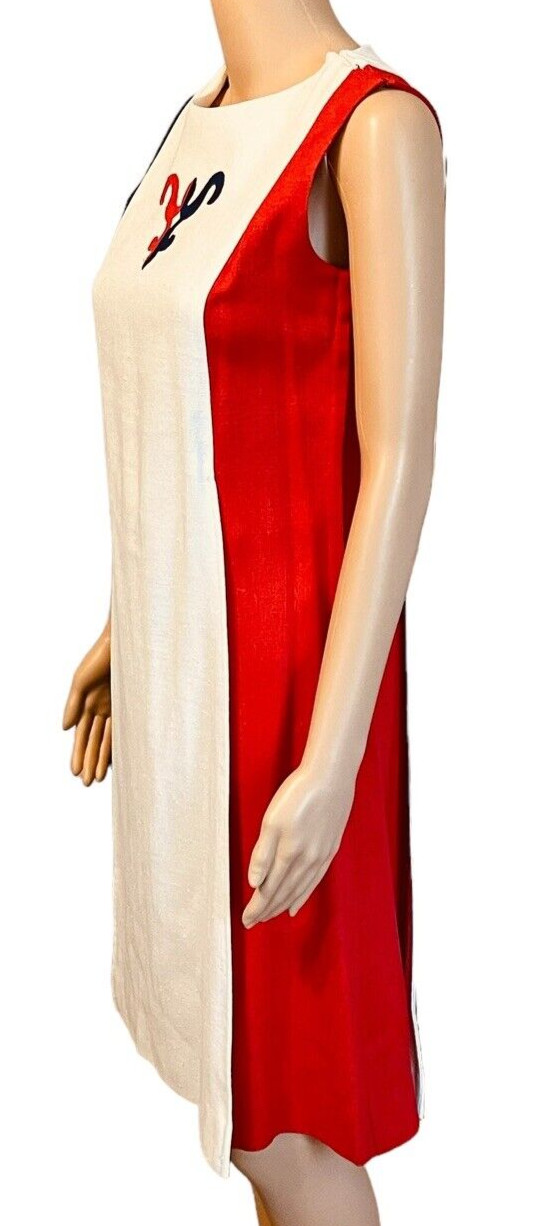 Minx Modes Vintage 60s Red White Blue Sleeveless Shift Dress Jumper Small