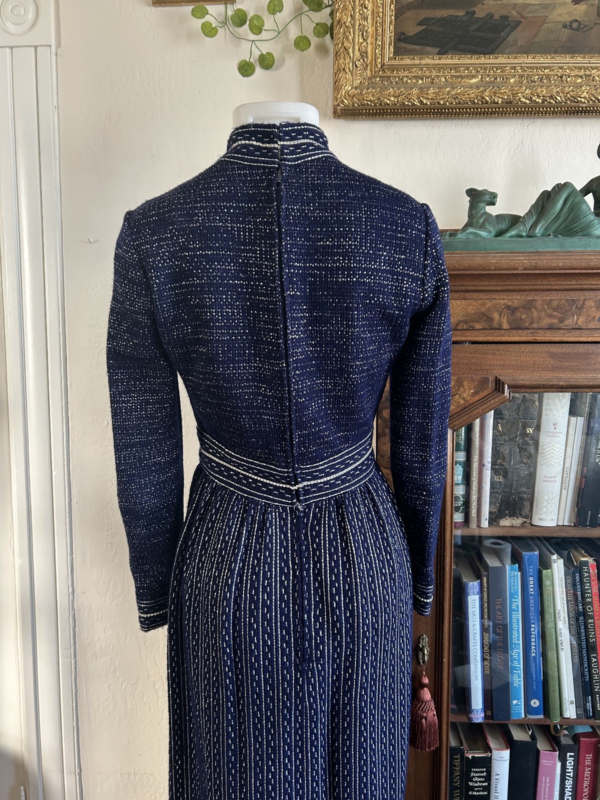 Vintage 60s 70s George Halley Rare Designer Blue & Silver Glitter Maxi Dress