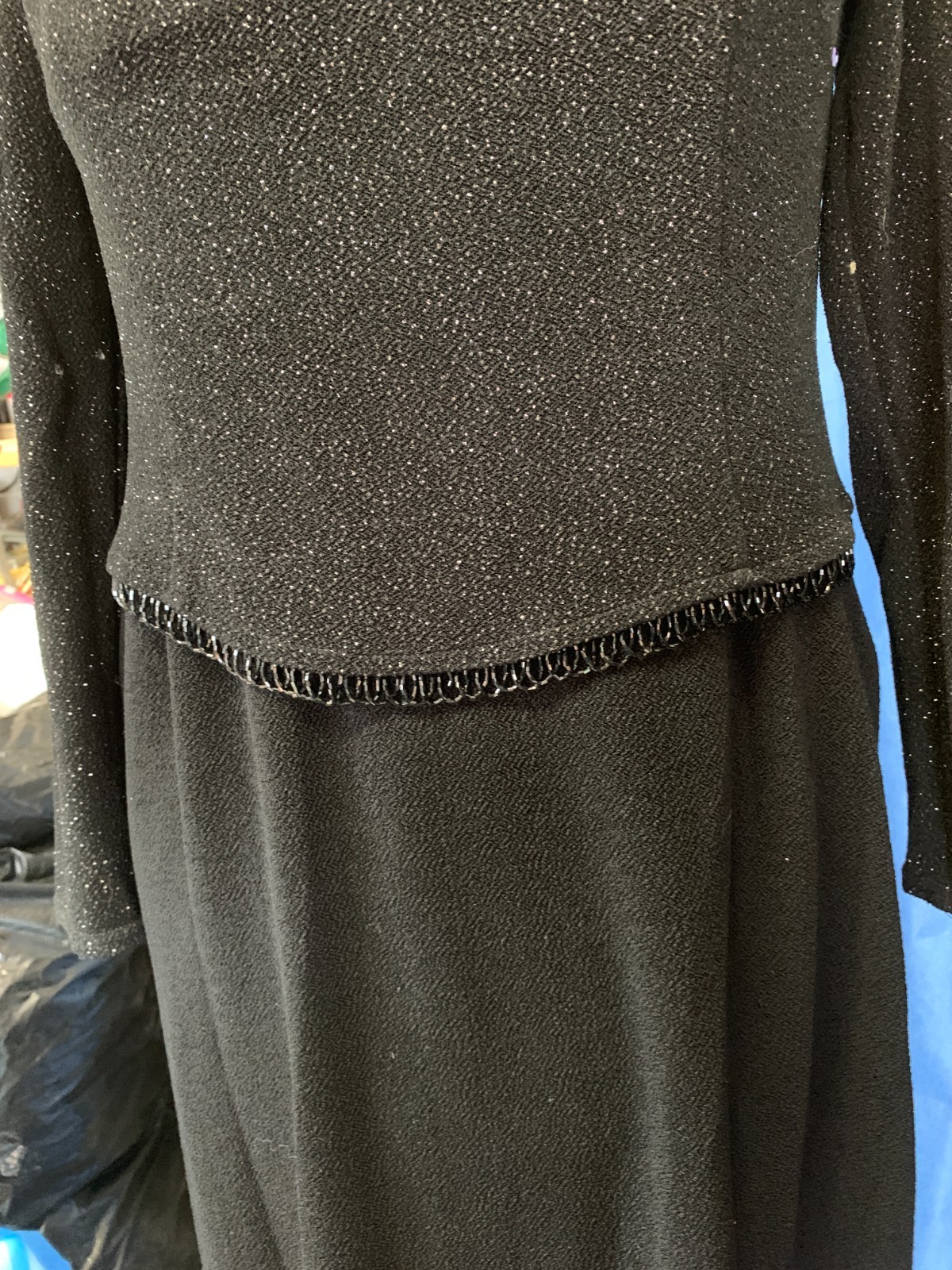 VTG Scott McClintock Black Sparkle Gown Long Sleeve Formal Evening Dress SZ 14