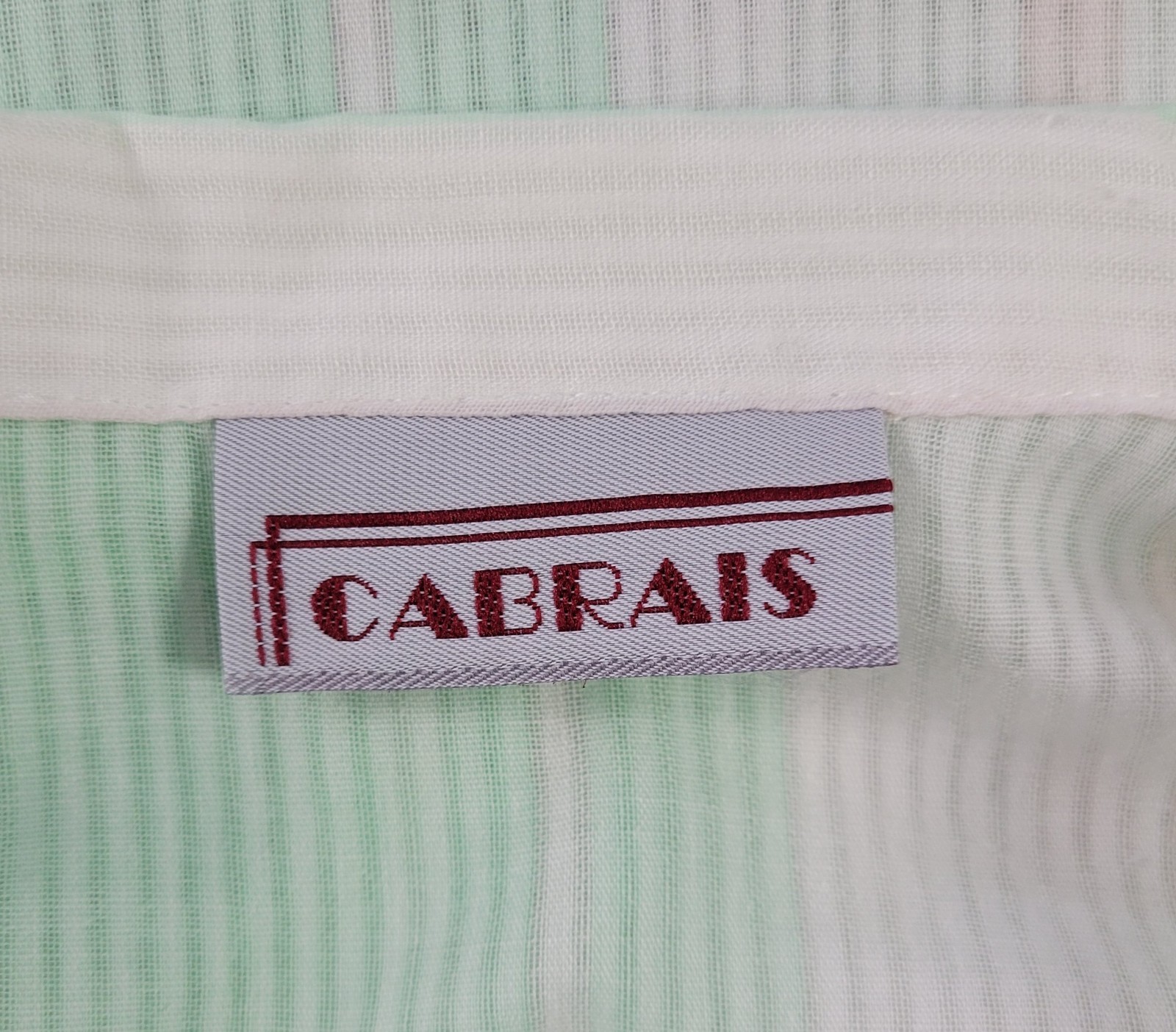 Vintage Cabrais Oversized Mint & White Striped Button Down Shirt Size Large