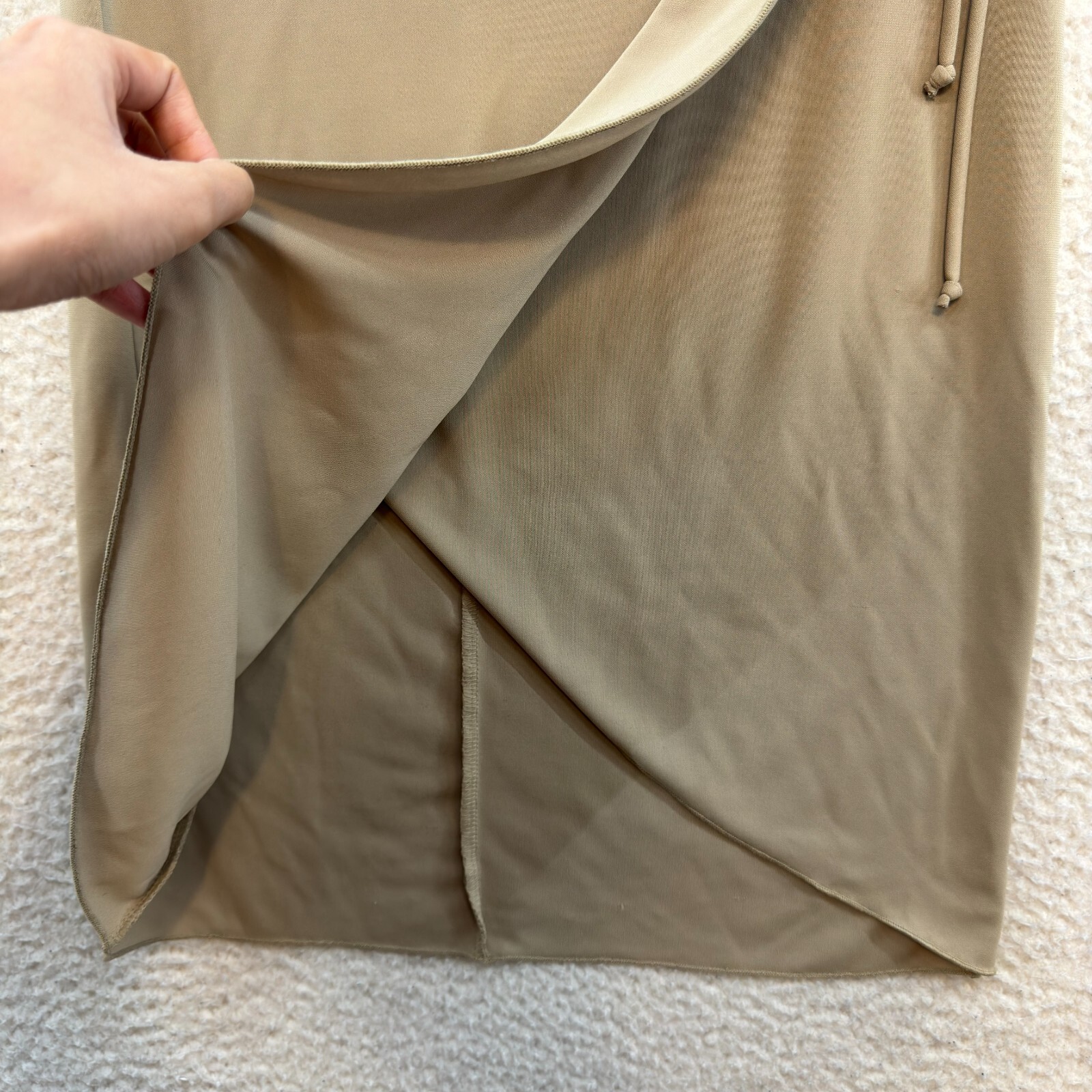 90s Y2K Vintage Wrap Midi Skirt Medium Tan Slinky Stretch Boho Fairy Grunge
