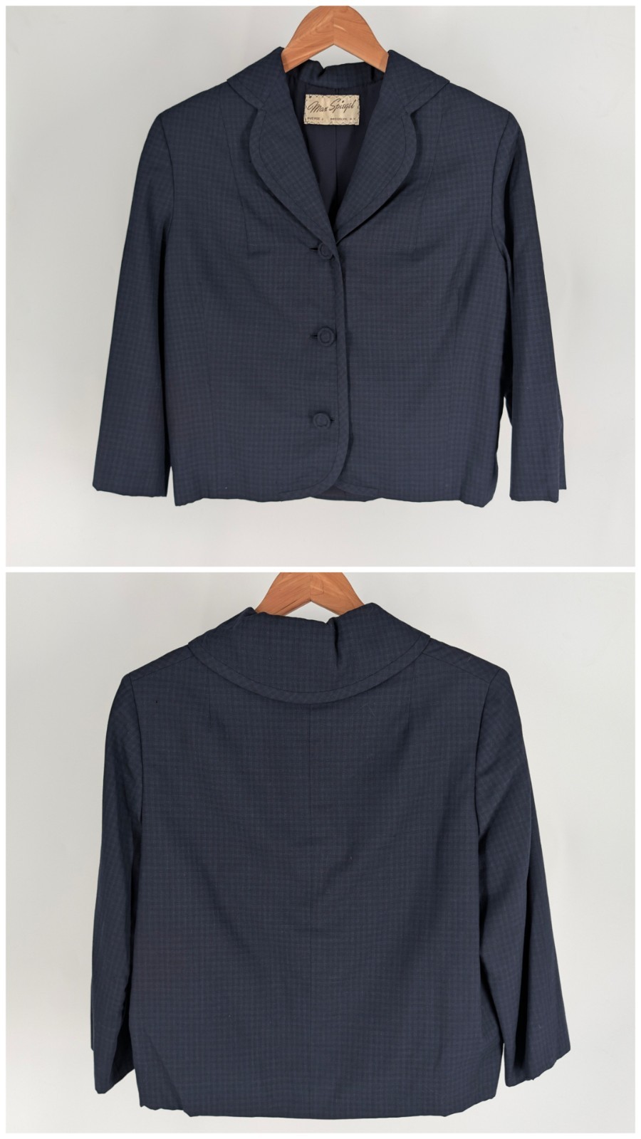 Vintage 1950s Max Spiegel Brooklyn Navy Cropped Portrait Collar Jacket USA 38
