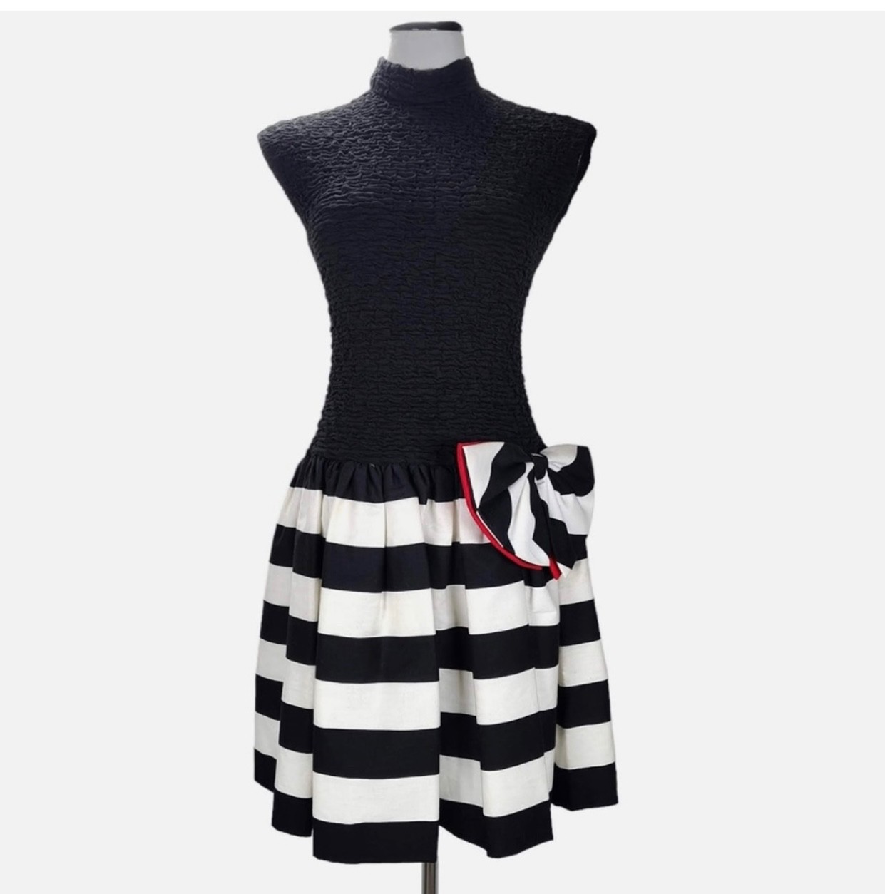 Vintage 80s Huey Waltzer Darcy Party Dress Size S Striped Drop Waist Full Skirt